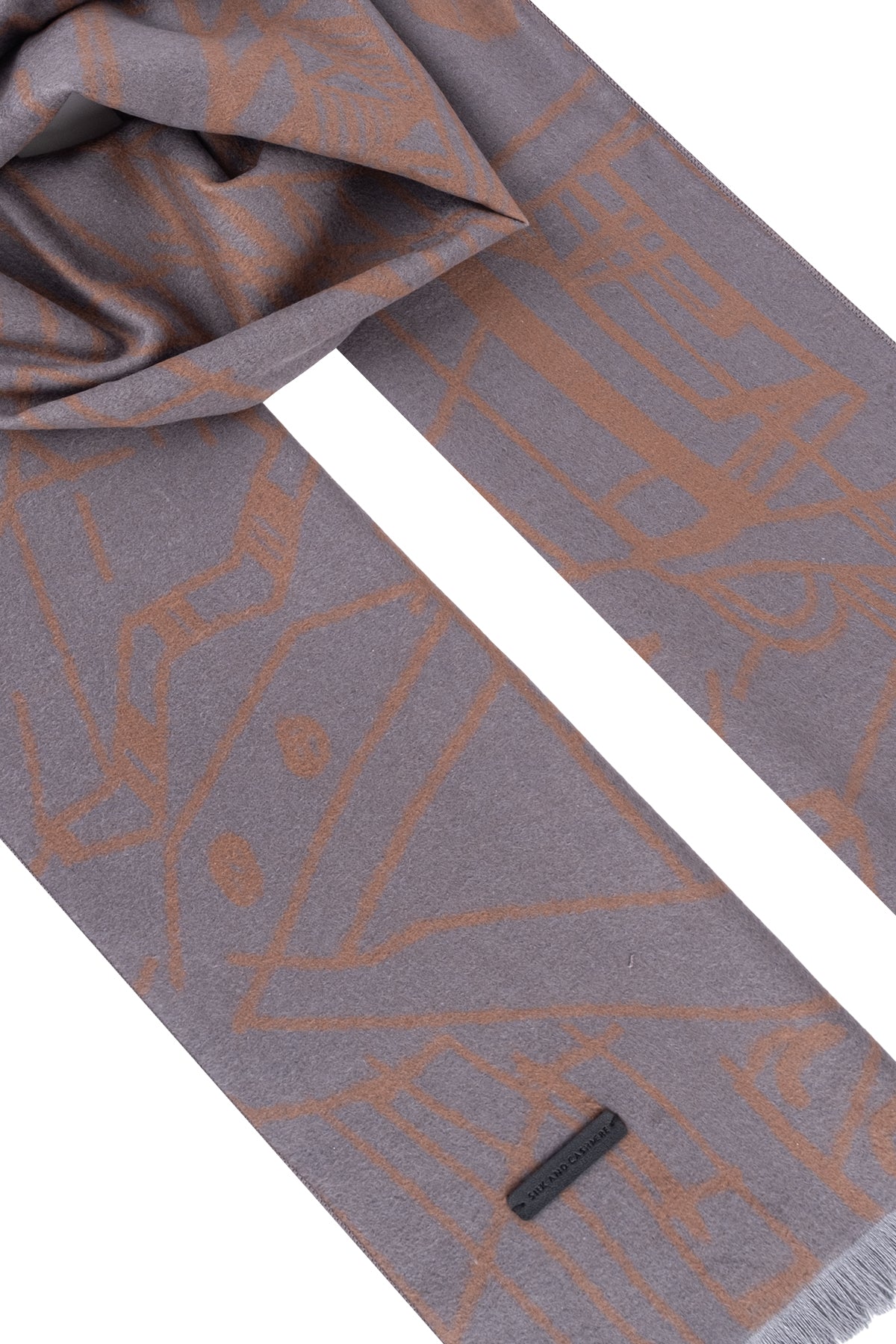 Gri Lotus Saf İpek Desenli Atkı 30x177 cm