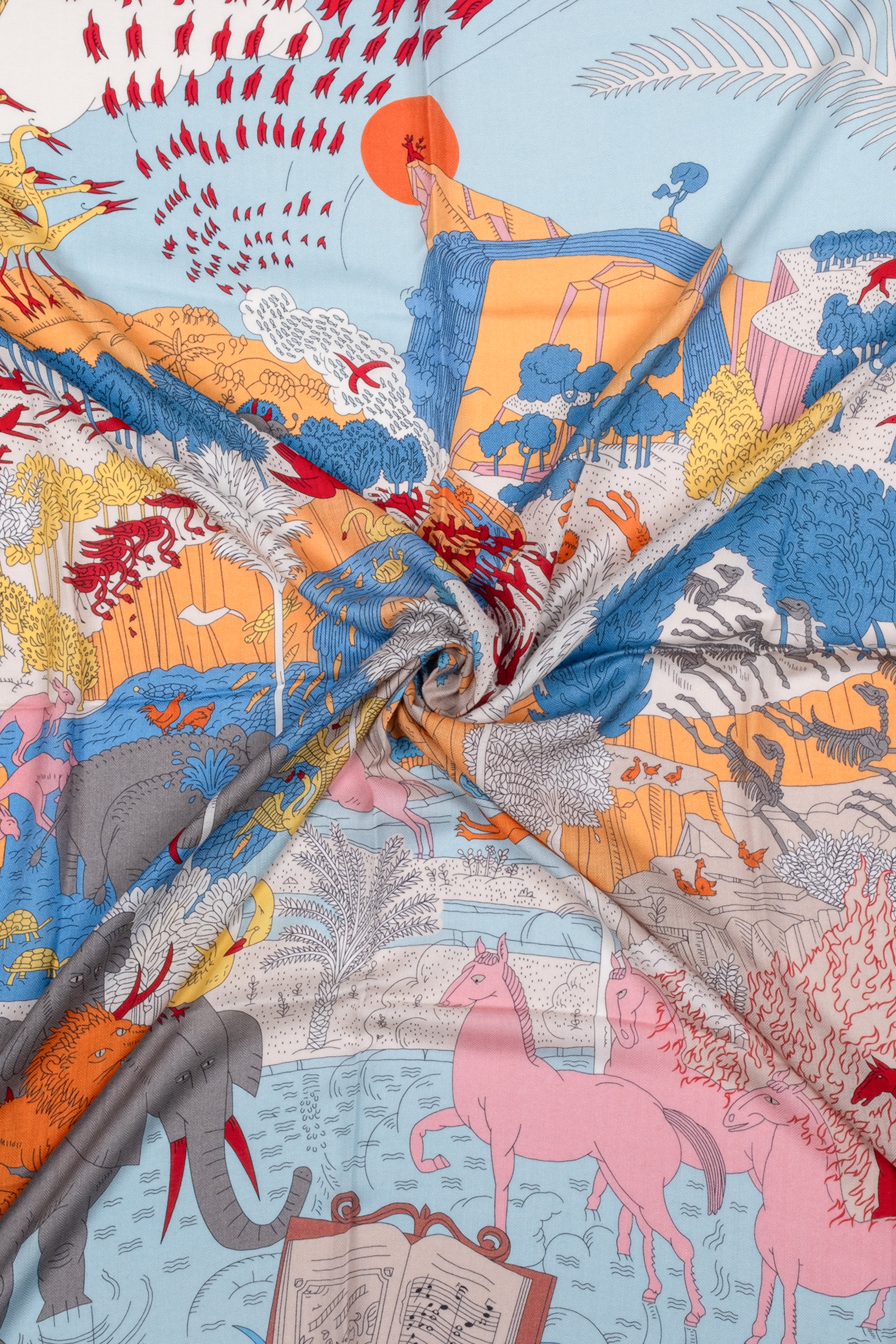 Turuncu Kırmızı Linda Saf Kaşmir Desenli Kare Eşarp 140x140 cm