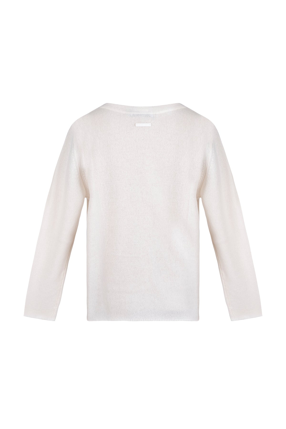 Beyaz Alexia Saf Kaşmir Yuvarlak Yaka Salaş Kazak