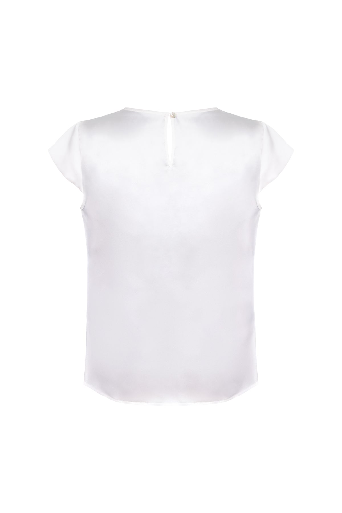 Beyaz Beyaz Nature Saf İpek Yuvarlak Yaka Kısa Kollu Bluz