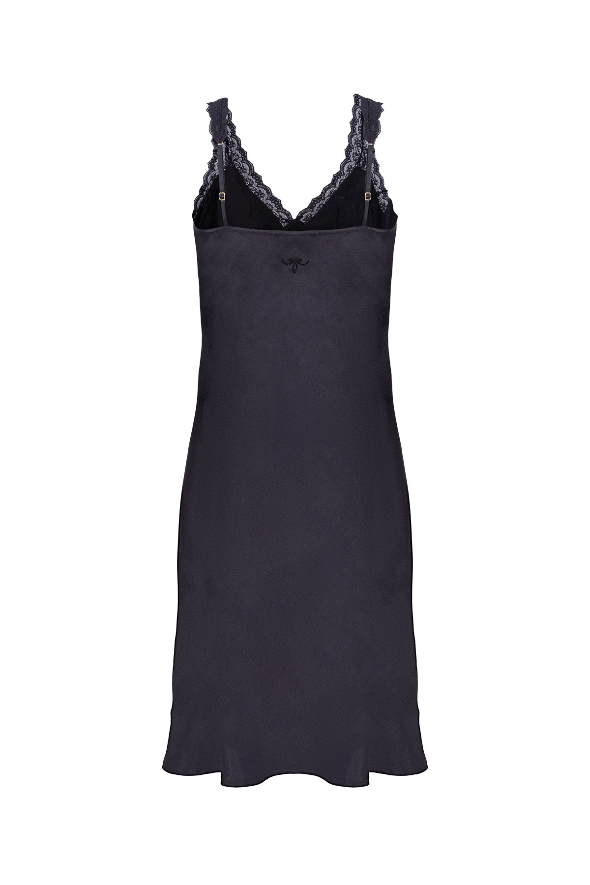 Siyah Cindy Saf İpek Dantel Detaylı Gecelik