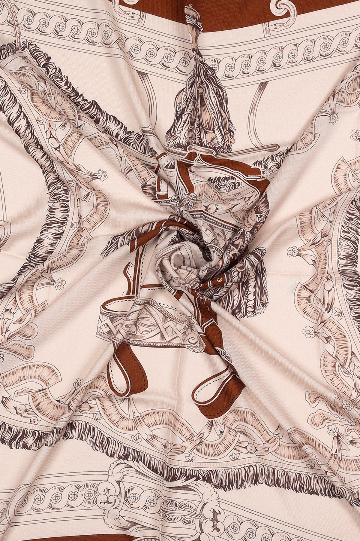 Kahverengi Linda Kaşmir Desenli Kare Eşarp 140x140 cm