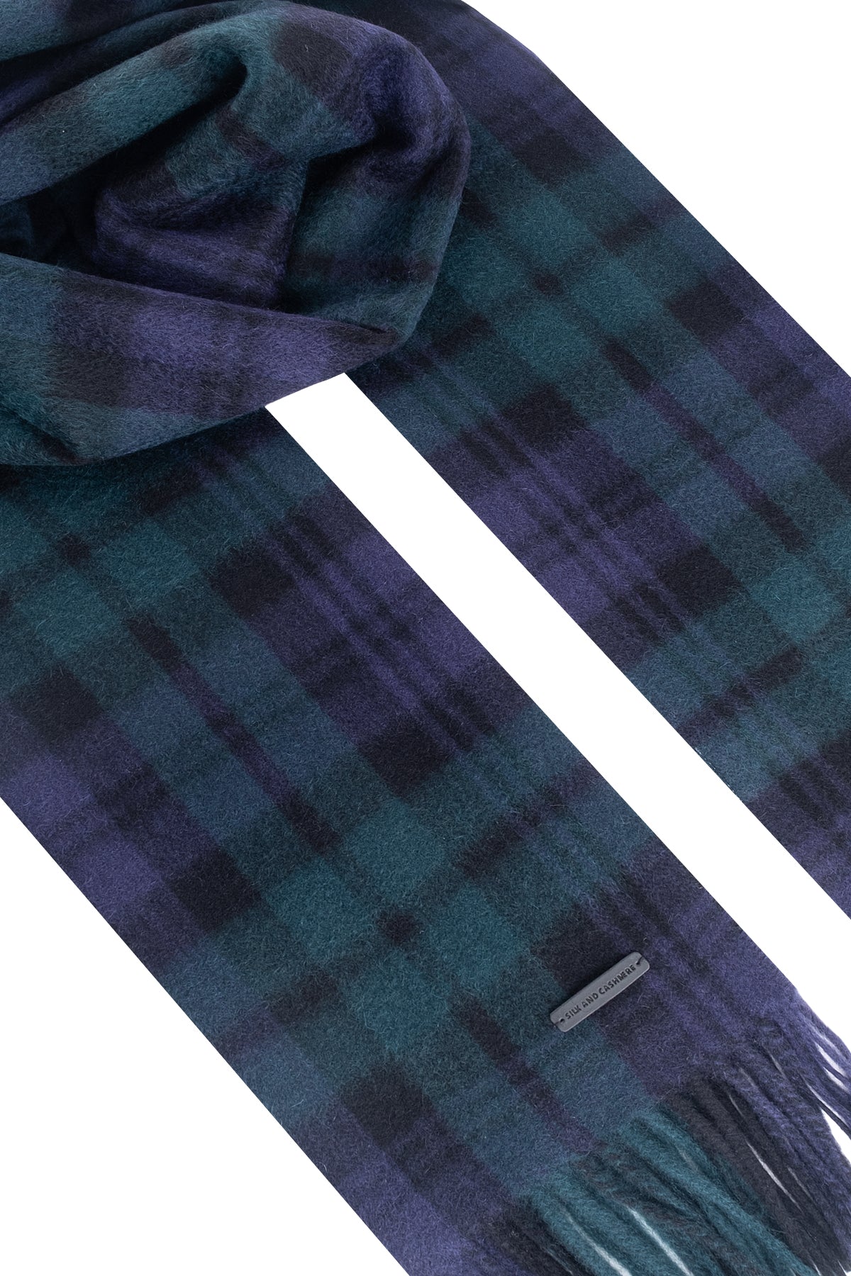 Lacivert Rose Saf Kaşmir Kareli Şal 70x200 cm