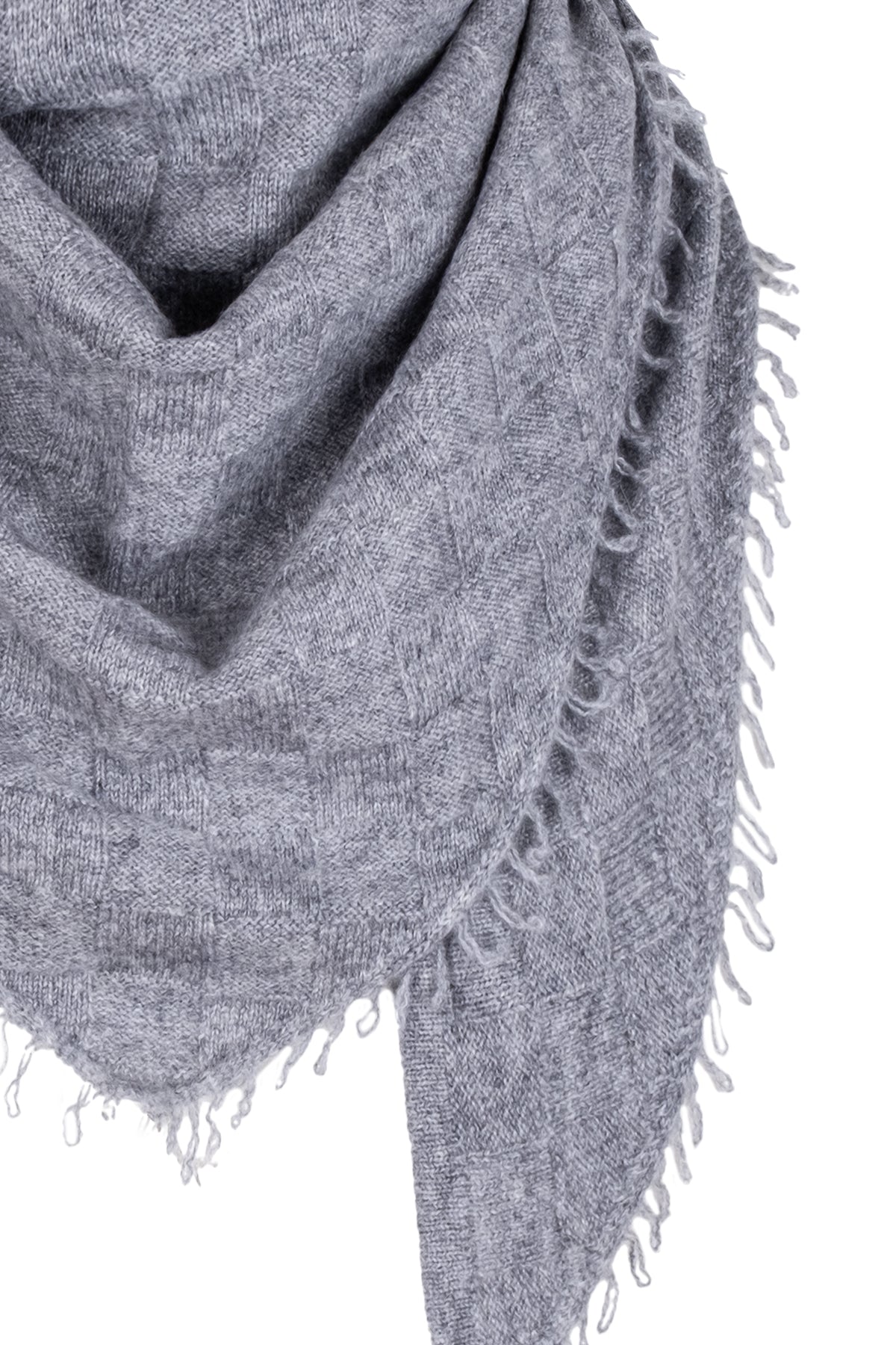 Gri Saf Kaşmir Dokulu Üçgen Şal 60x140 cm