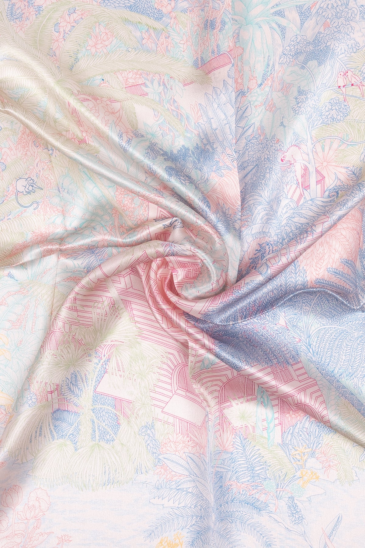 Pembe Lara Saf İpek Baskılı Eşarp 90x90 cm