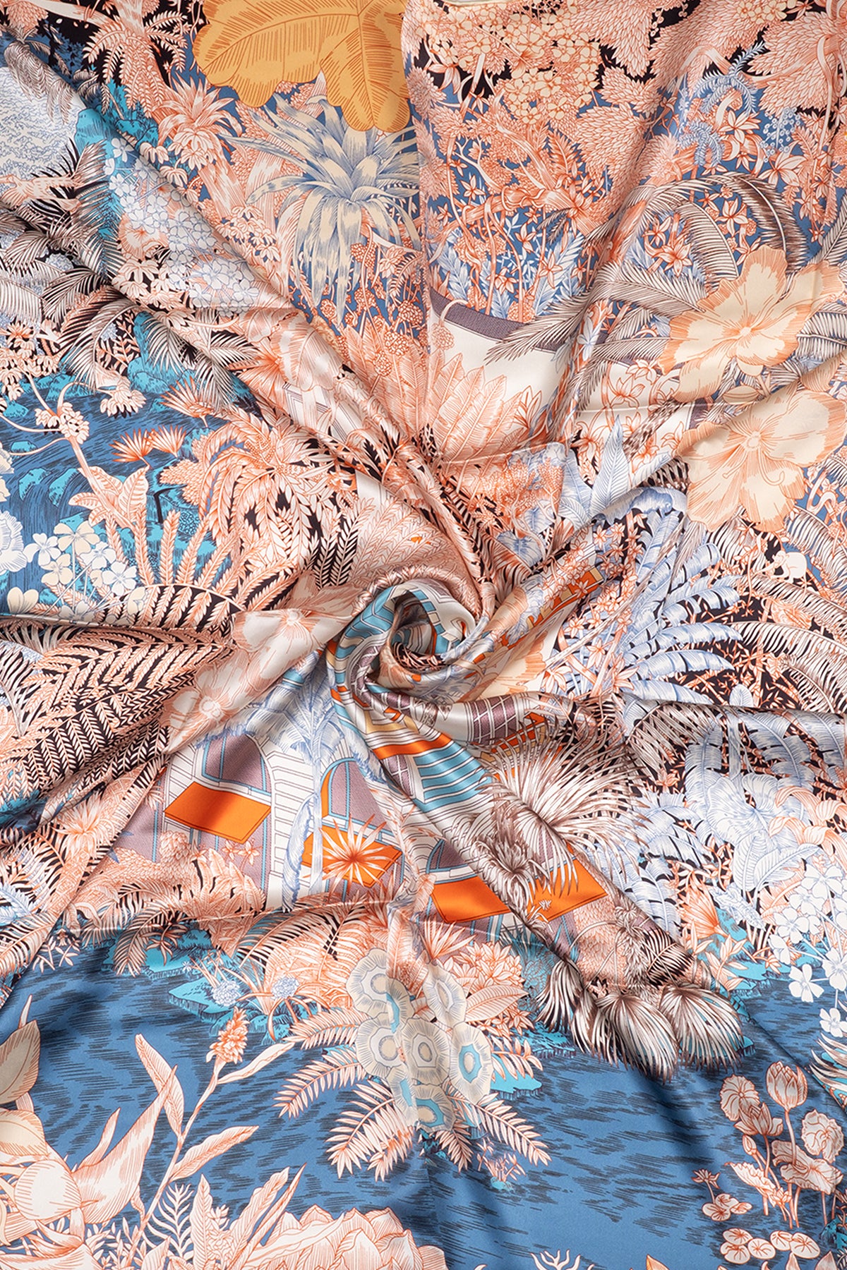 Sarı Lina Saf İpek Desenli Kare Eşarp 140x140  cm