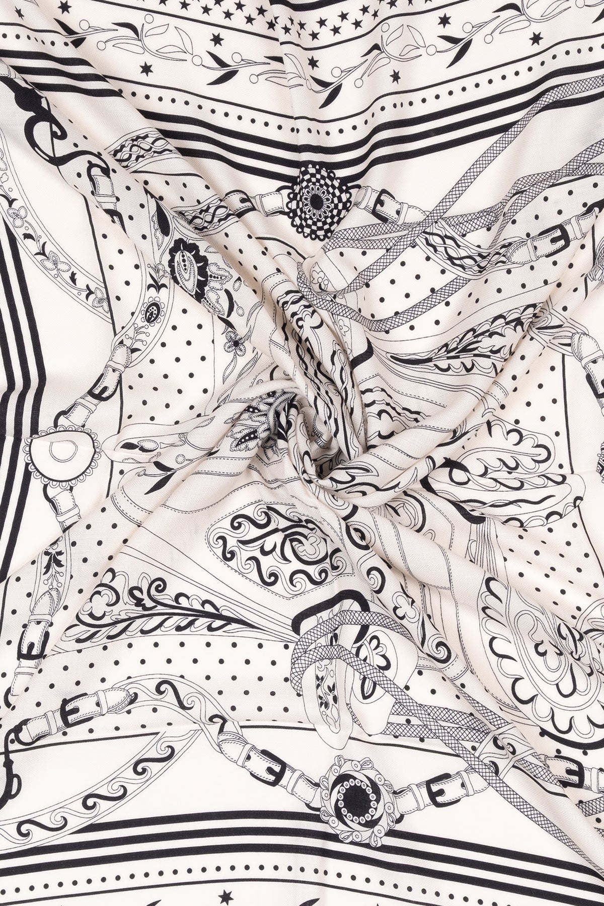 Beyaz Linda Saf Kaşmir Baskılı Eşarp 140x 140 cm