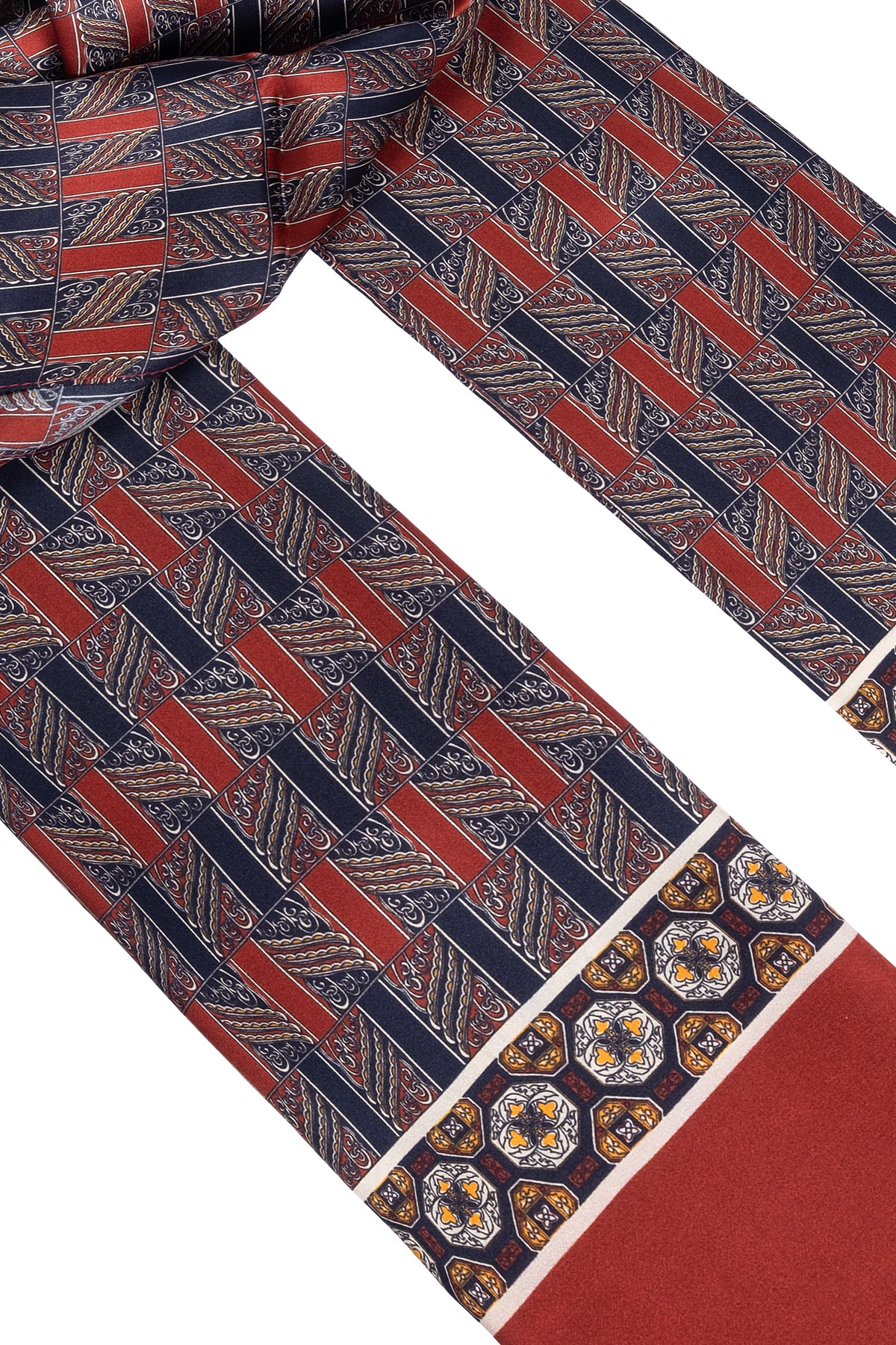 Bordo Lacivert Luciana İpek Desenli Fular 55x170 cm