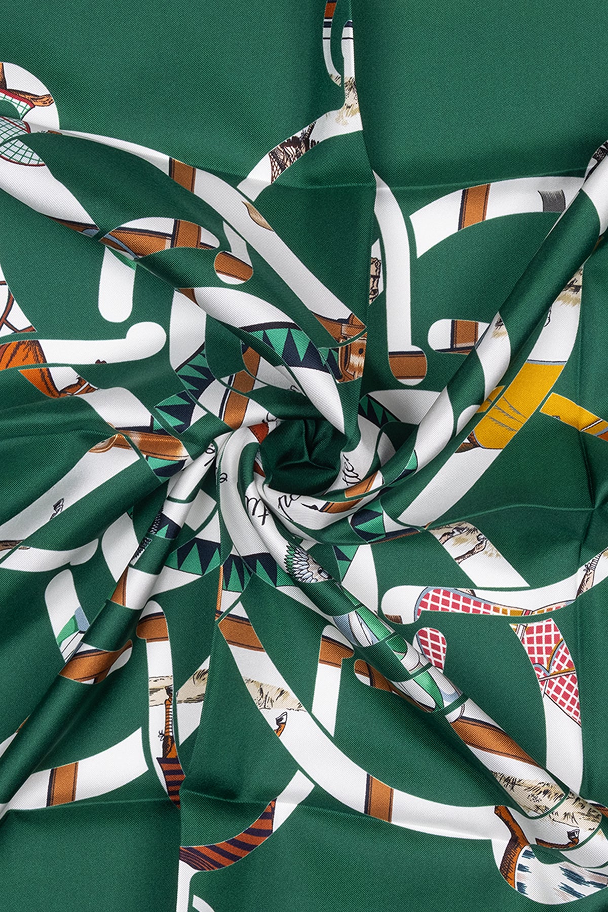 Koyu Yeşil Lara Saf İpek Baskılı Eşarp 90x90 cm