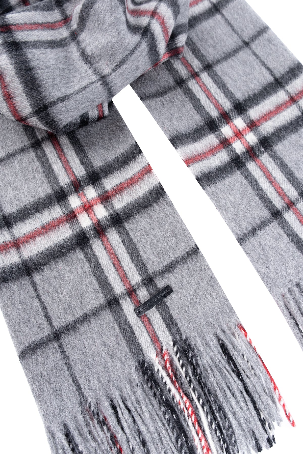 Gri Rose Kaşmir Kareli Şal 79cmx194cm+9cm*2cm