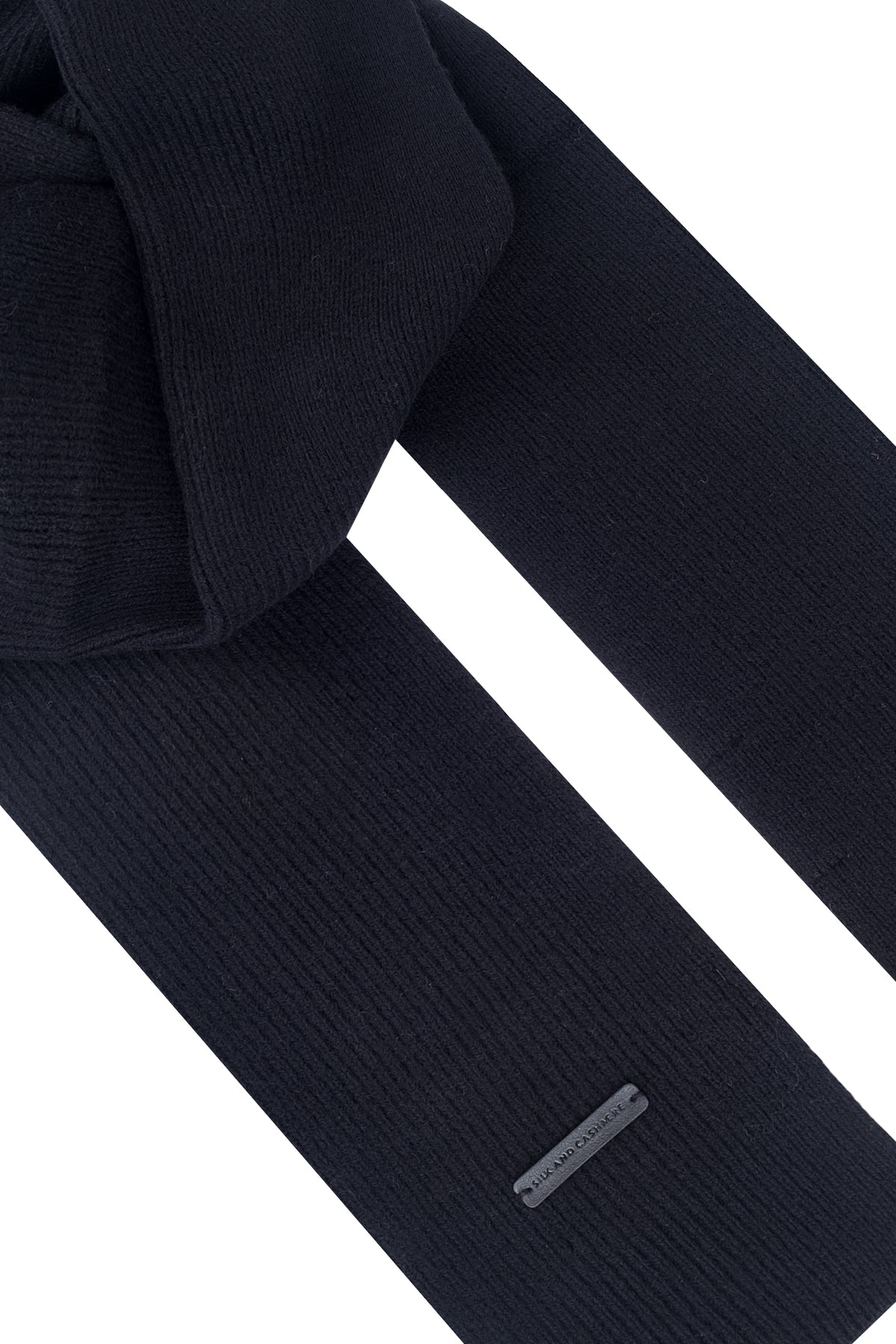 Siyah Copenhagen Saf Yün Ribana Örme Atkı 25x150 cm