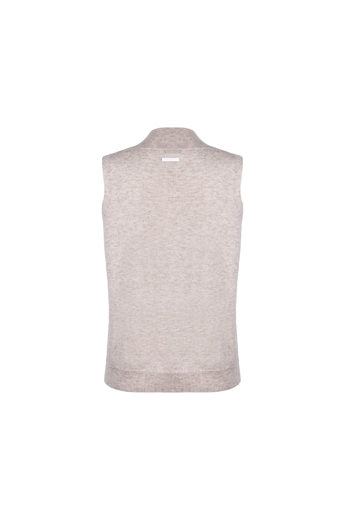 Ekru Melanj Agata Saf Kaşmir Yüksek Yaka Kolsuz Triko