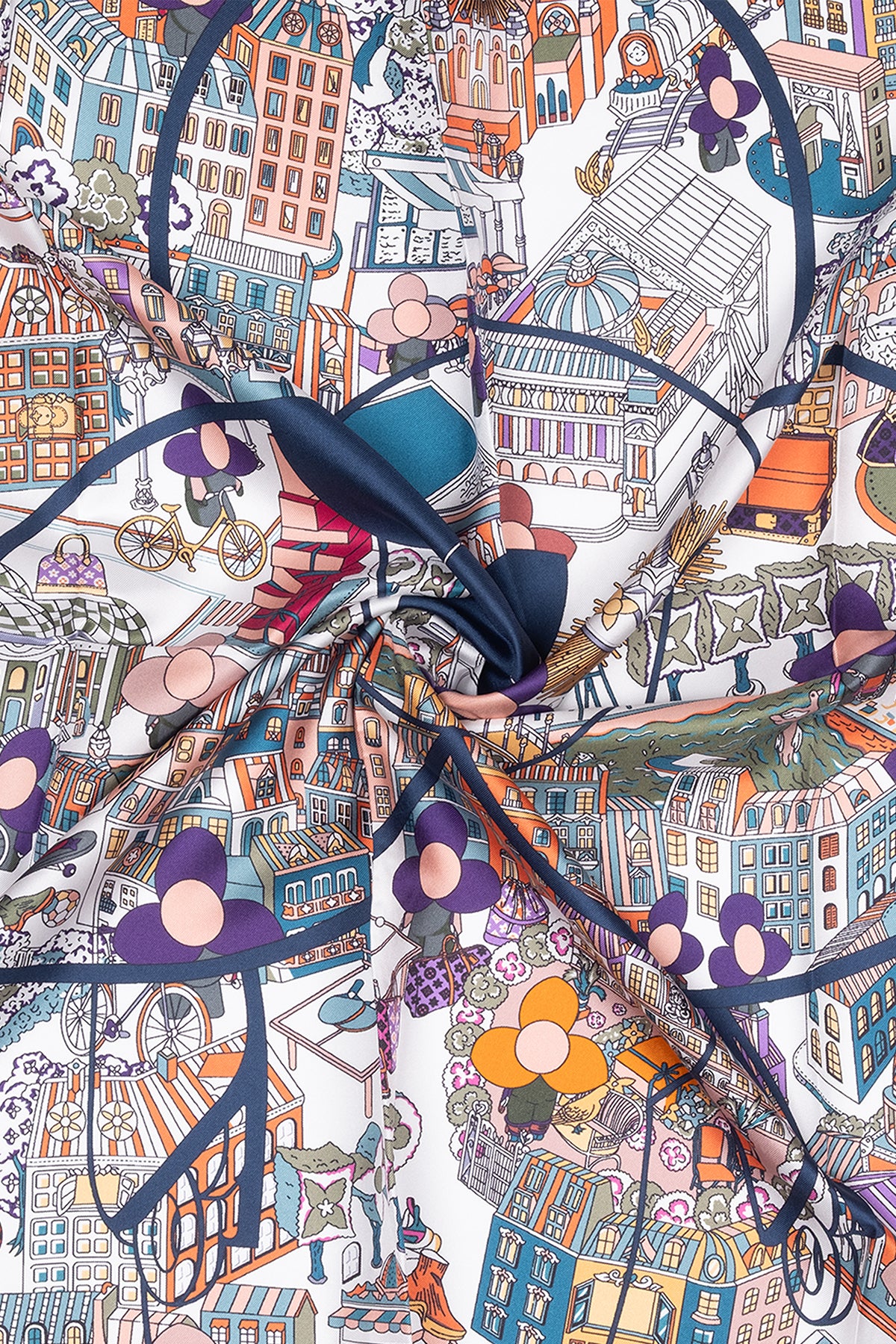 Koyu Mor Lara Saf İpek Baskılı Eşarp 90x90 cm