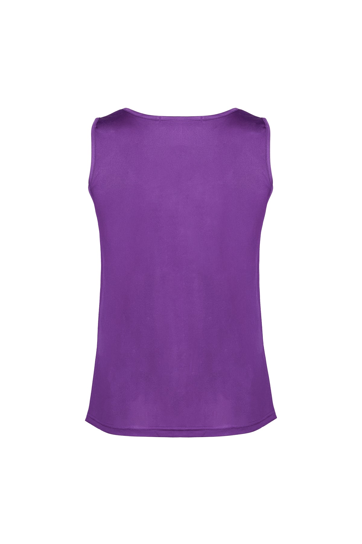 Mor Marina İpekli Yuvarlak Yaka Kolsuz T-Shirt