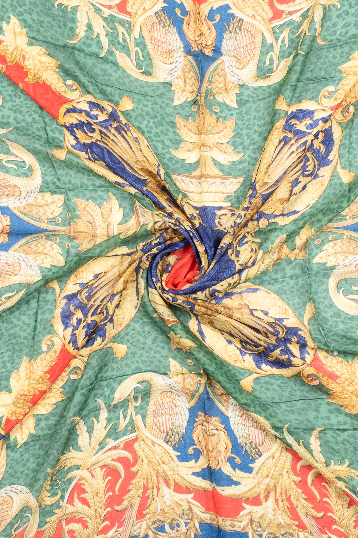 Yeşil Jas Desenli Kare Şal 140x140 cm