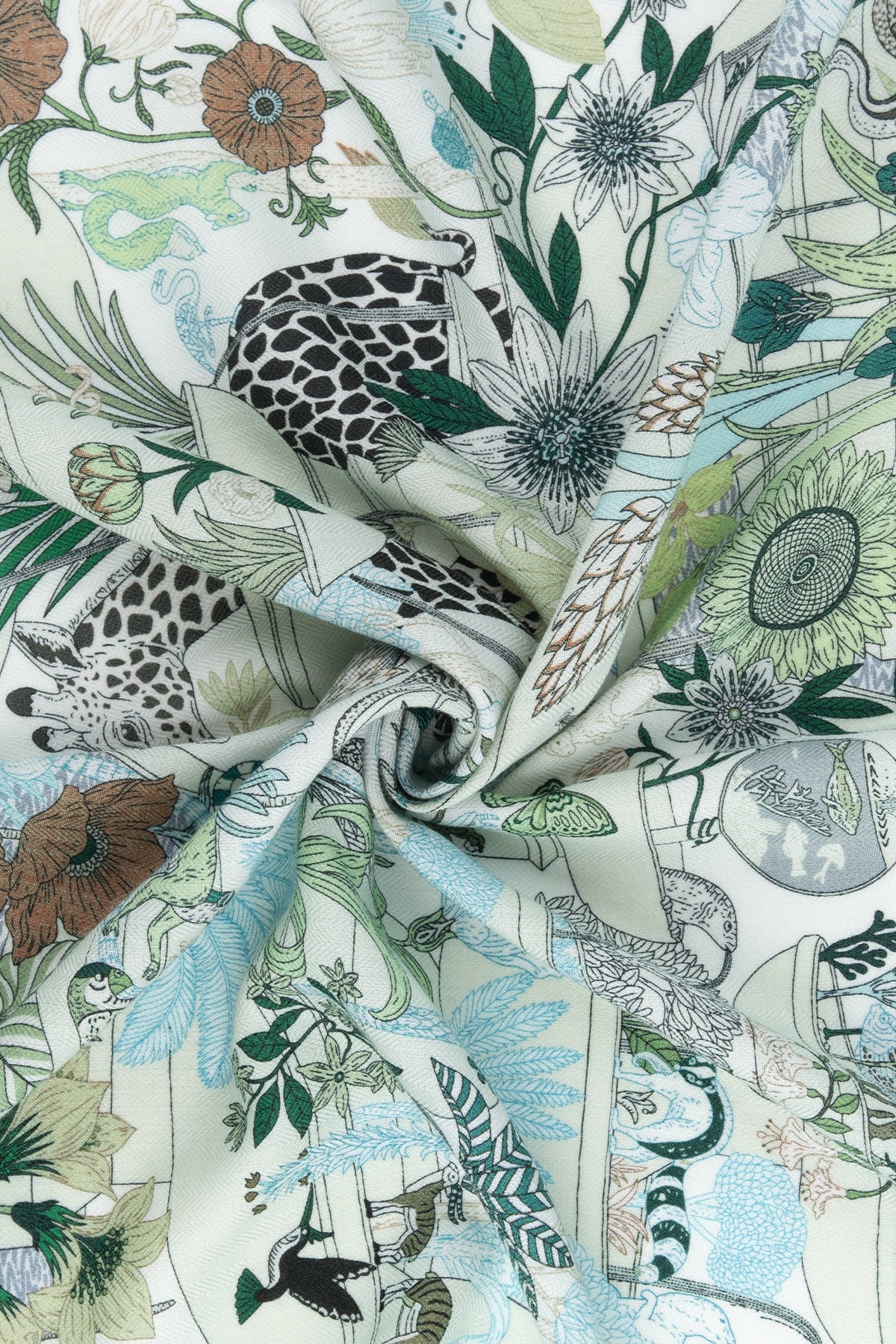 Yeşil Lea Saf Kaşmir Desenli Kare Eşarp 70x70 cm