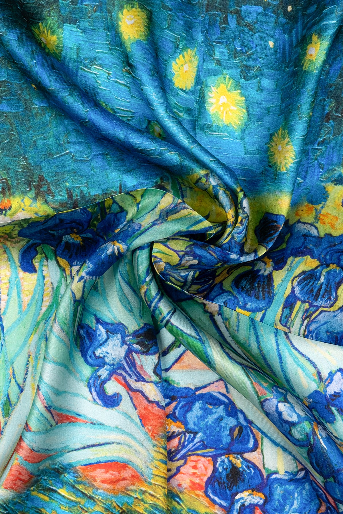 Mavi Sarı Laila Saf İpek Kare Eşarp 50x50 cm