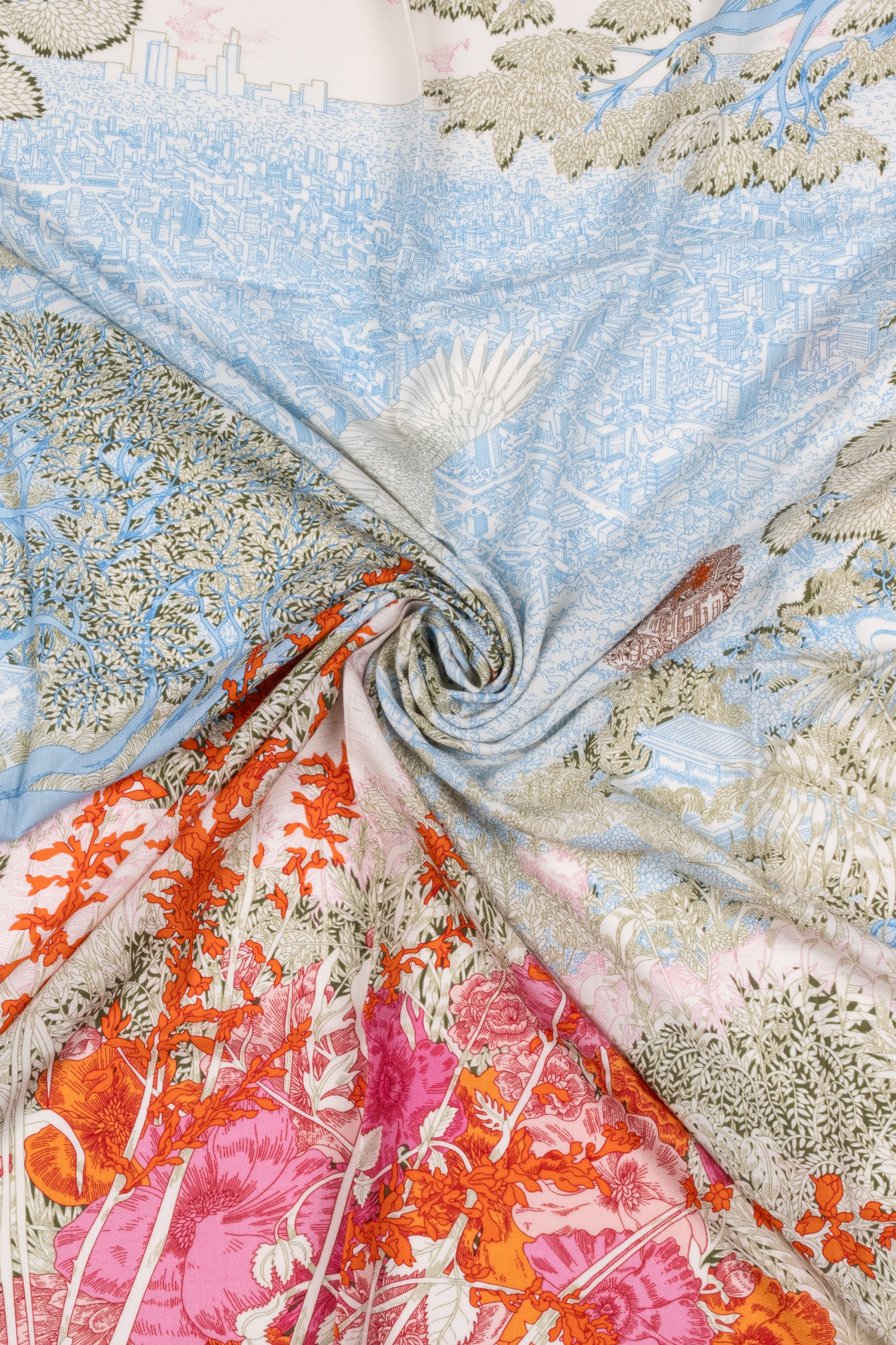 Turuncu Yeşil Linda Saf Kaşmir Desenli Kare Eşarp 140x140 cm