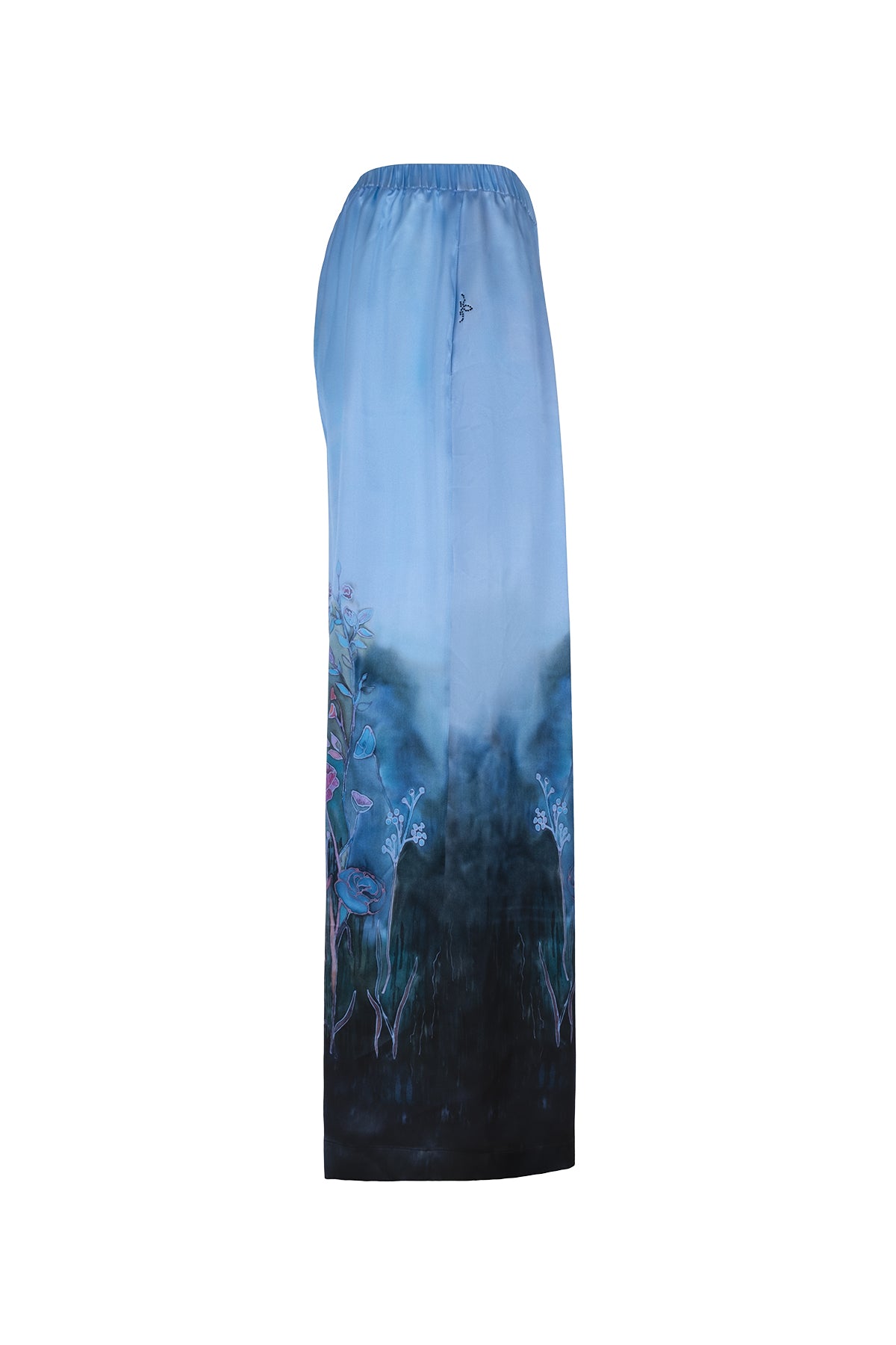 Lacivert Nature Desenli Saf İpek Pantolon -Limited Edition