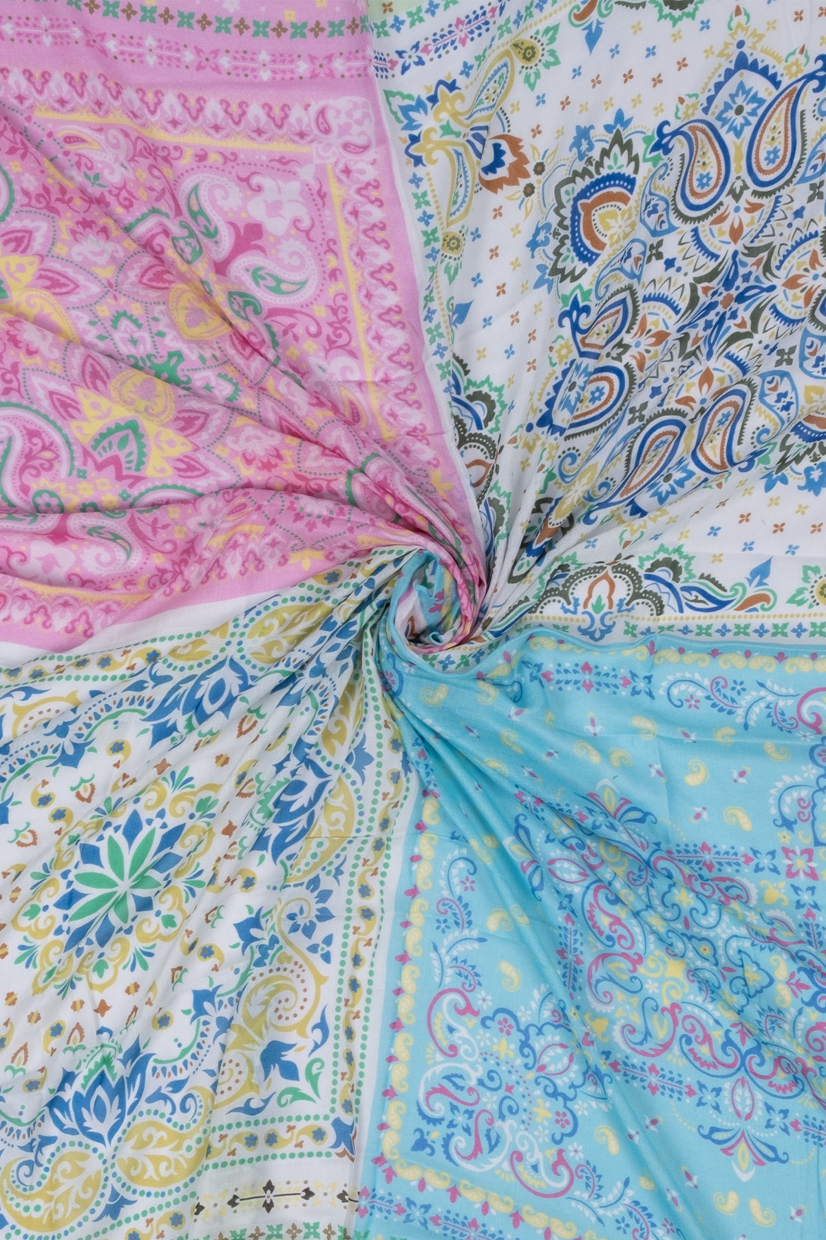 Renkli Jas ipekli Desenli Kare Kare Şal Pareo 140x140 cm