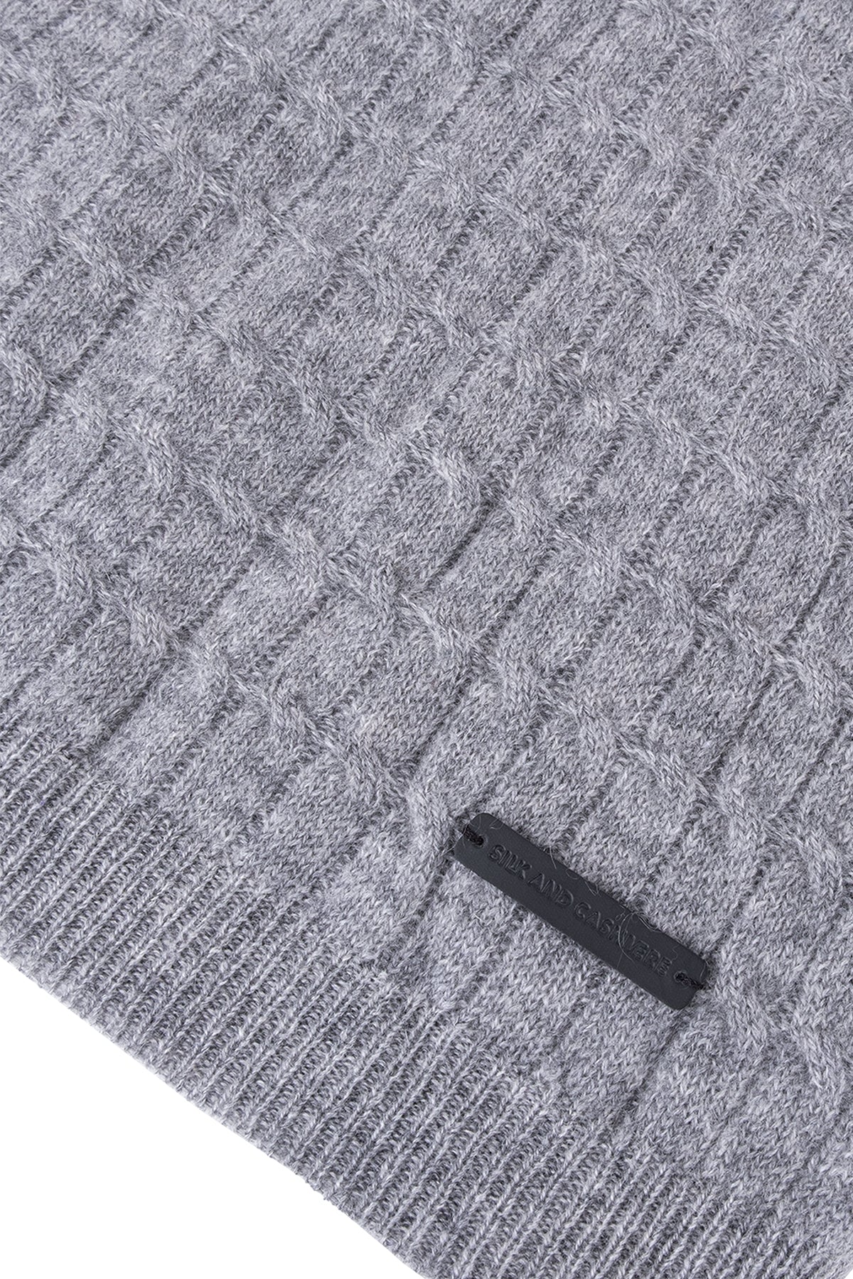 Açık Gri Bebek Saf Kaşmir Saç Örgü Battaniye 110x110 cm