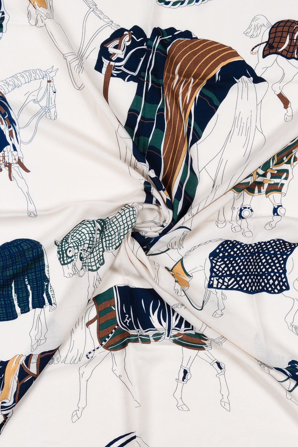 Yeşil Beyaz Linda Kaşmir Desenli Kare Eşarp 140x140  cm