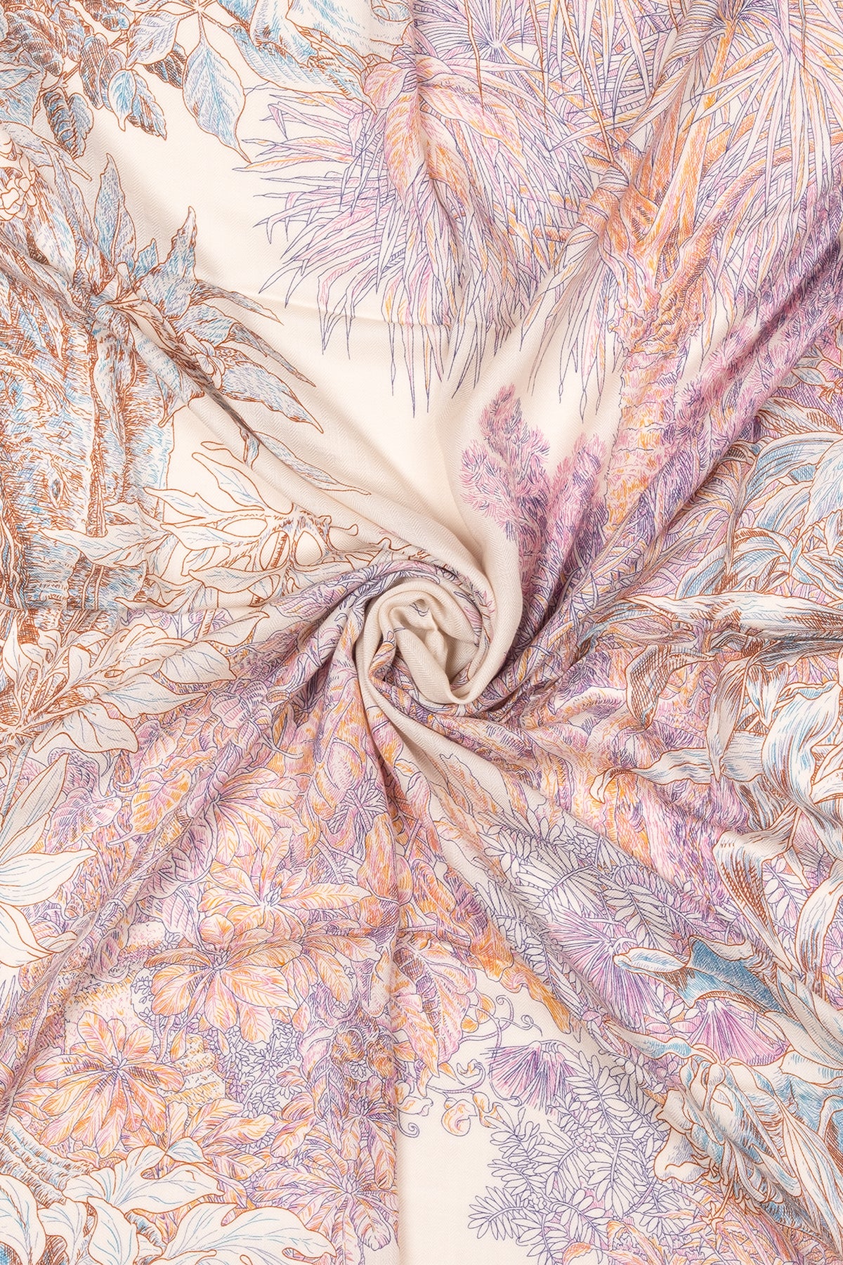 Fuşya Linda Saf Kaşmir Baskılı Eşarp 140x 140 cm