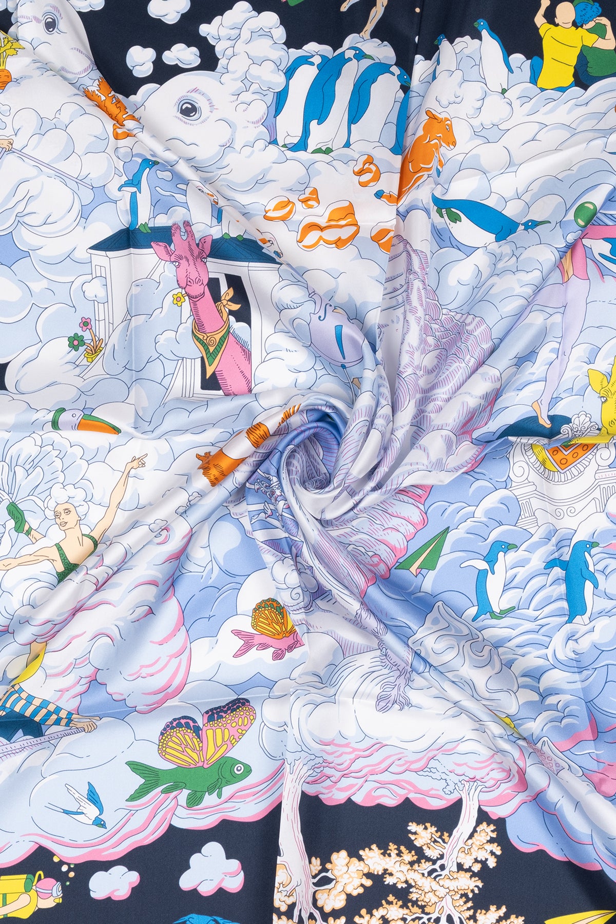 Siyah Lina Saf İpek Baskılı Şal 140x140cm