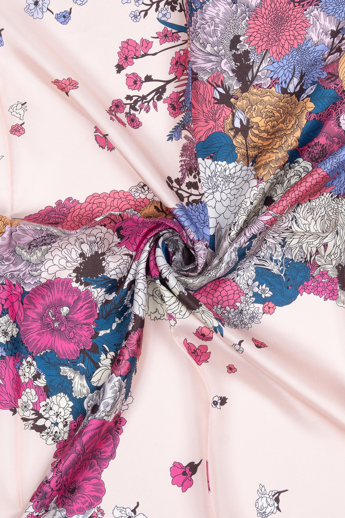 Toz pembe Lara Saf İpek Baskılı Eşarp 90x90 cm