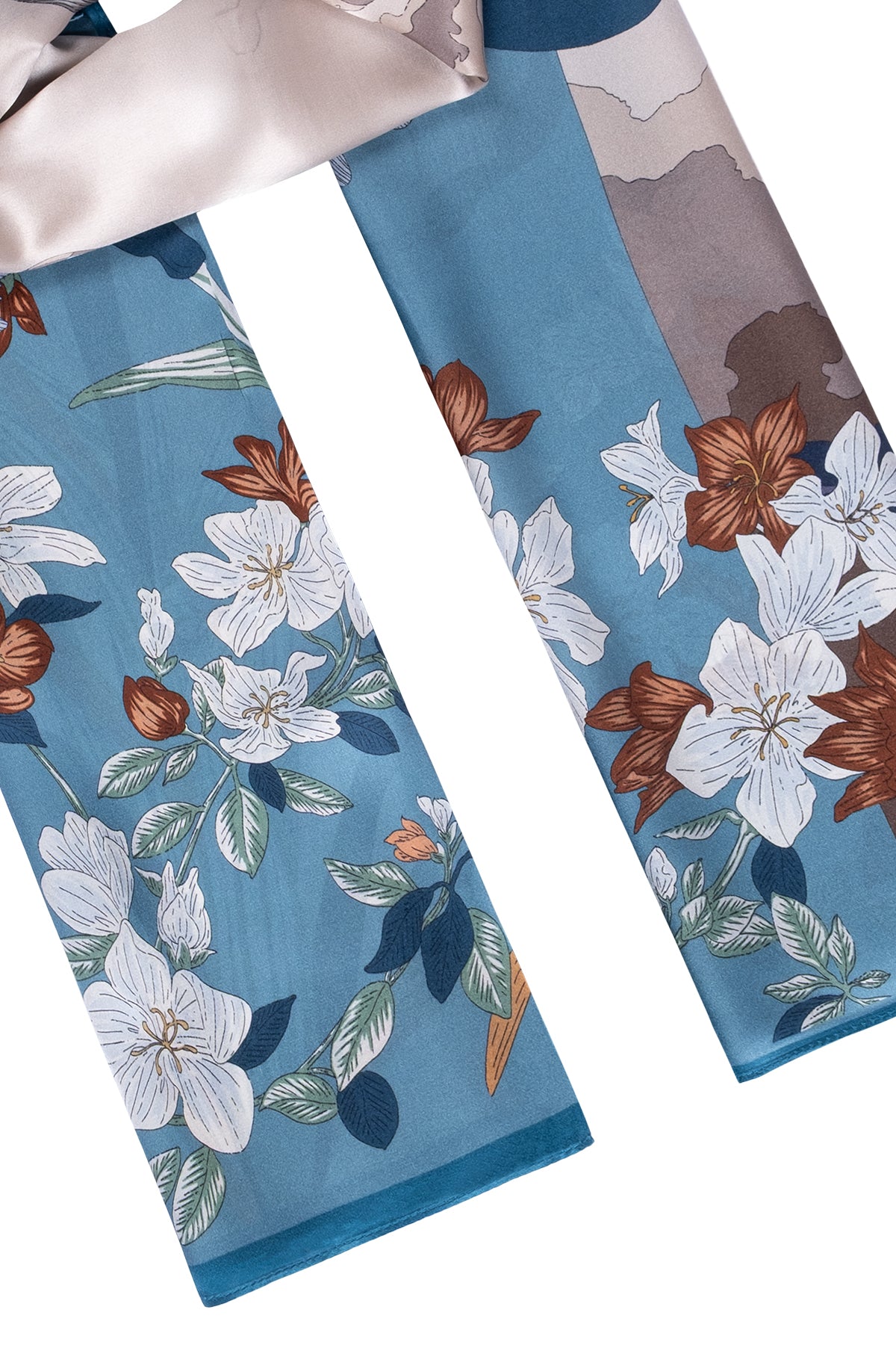 Açık Bej Luciana İpek Desenli Fular 55x170 cm