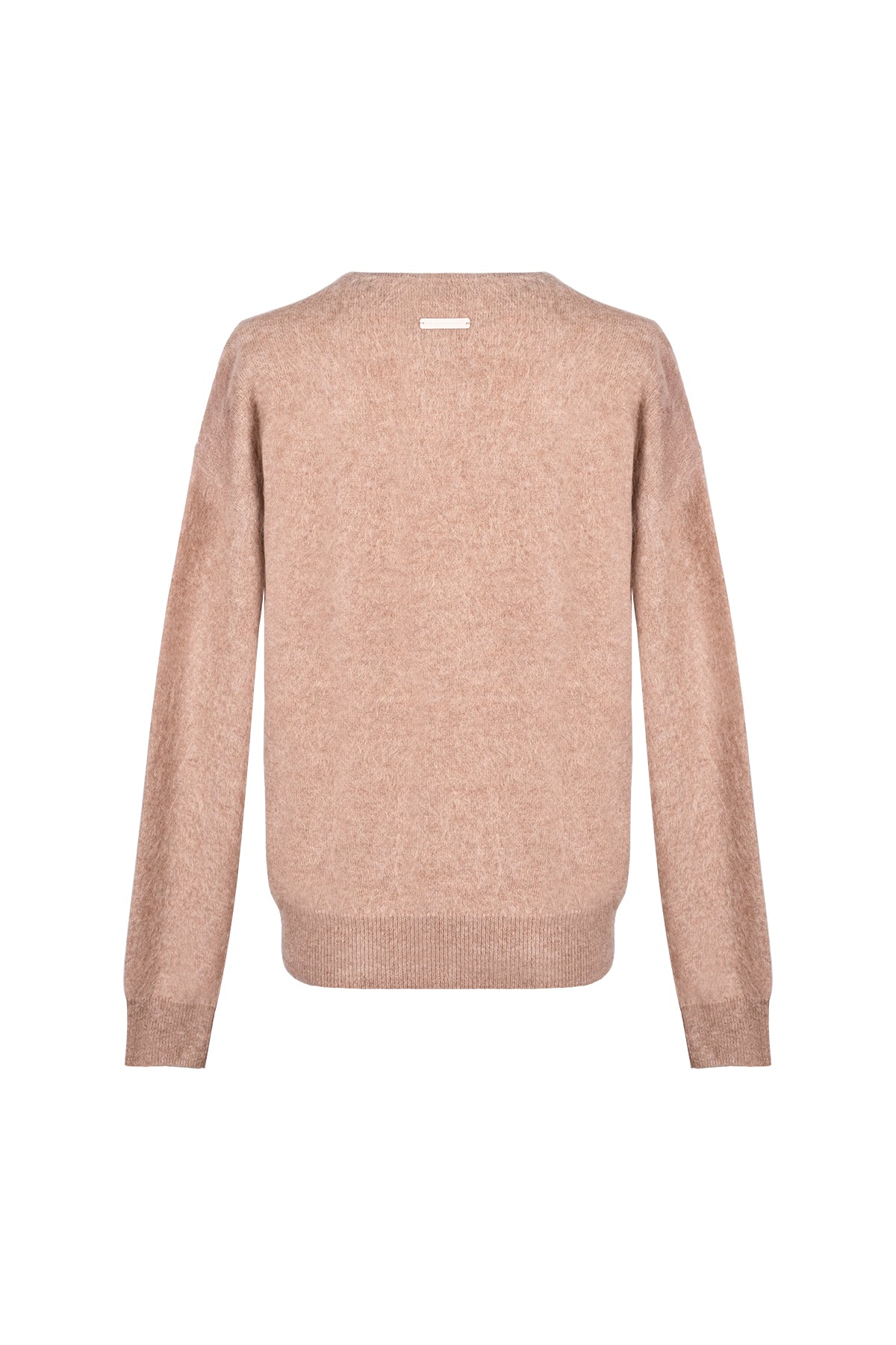 Açık Camel Brushed Saf Kaşmir V Yaka Kazak