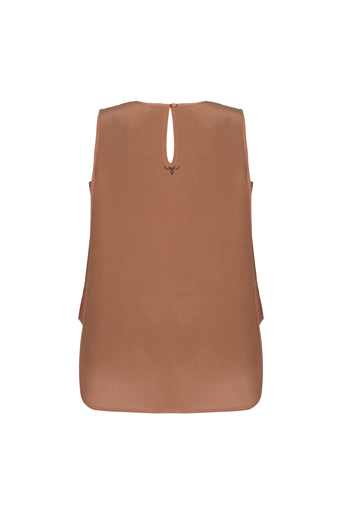 Kahverengi Toscana İpek Yuvarlak Yaka Rahat Kesim Bluz