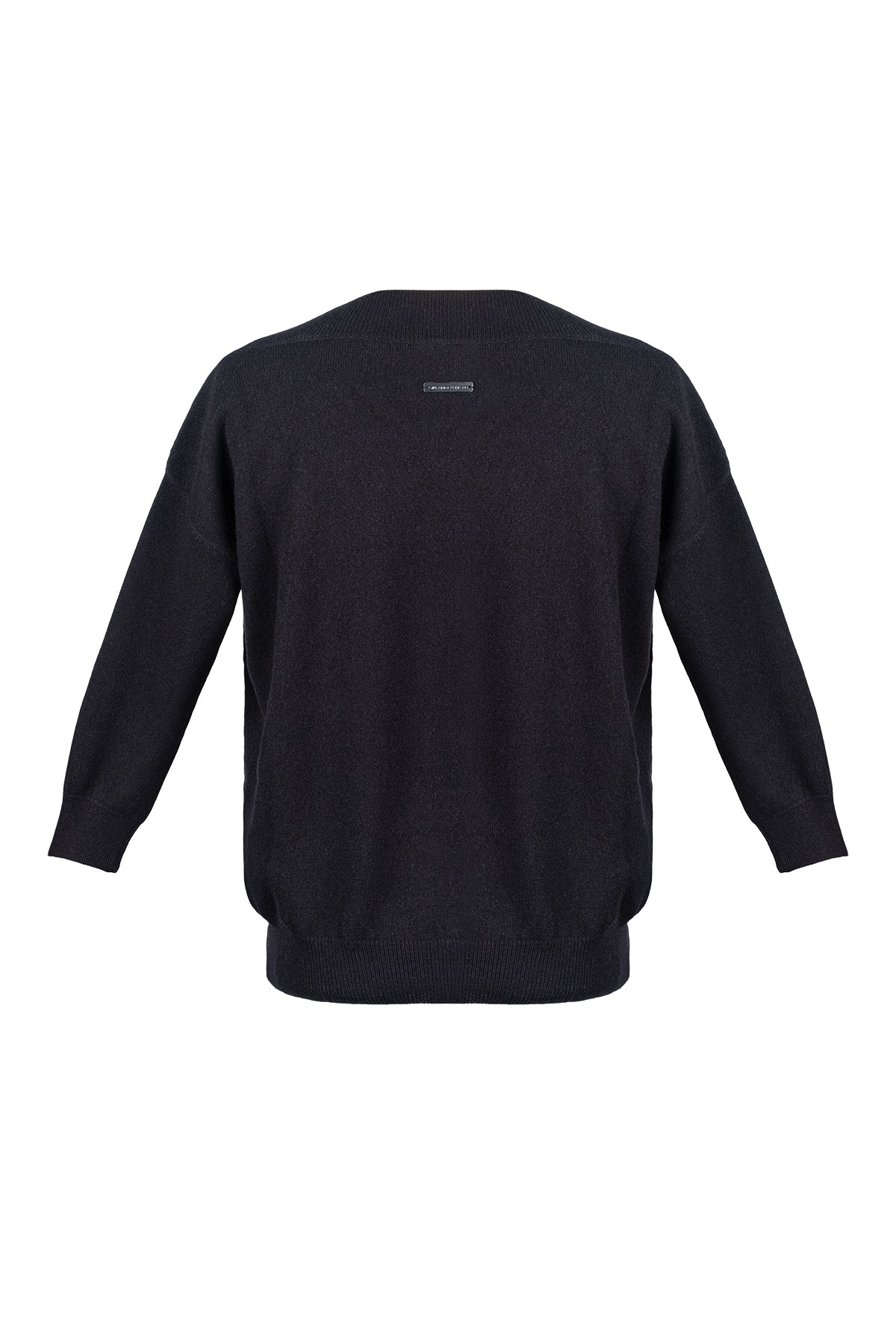 Siyah Isabella Saf Kaşmir Kayık Yaka Kazak