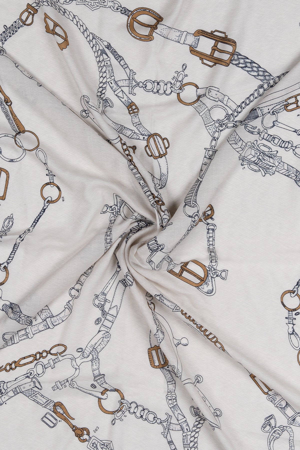 Mavi Beyaz Linda Saf Kaşmir Baskılı Eşarp 140x 140 cm