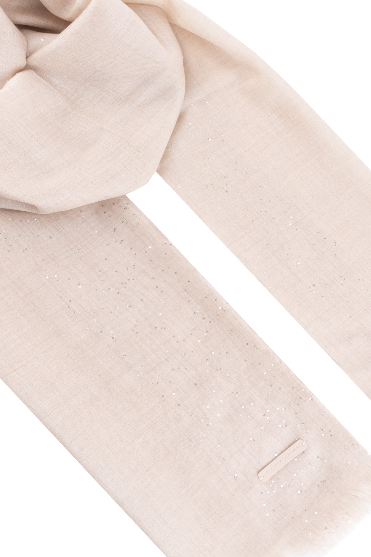 Ekru Paris Saf Kaşmir Payet Çerçeveli Şal 70x180 cm