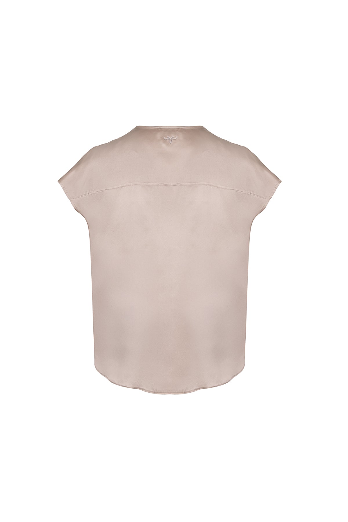 Bej Monica Saf İpek V Yaka Kısa Kollu Bluz