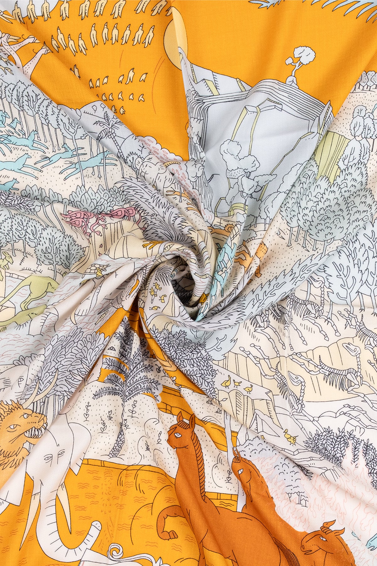 Sarı Linda Saf Kaşmir Baskılı Eşarp 140x 140 cm