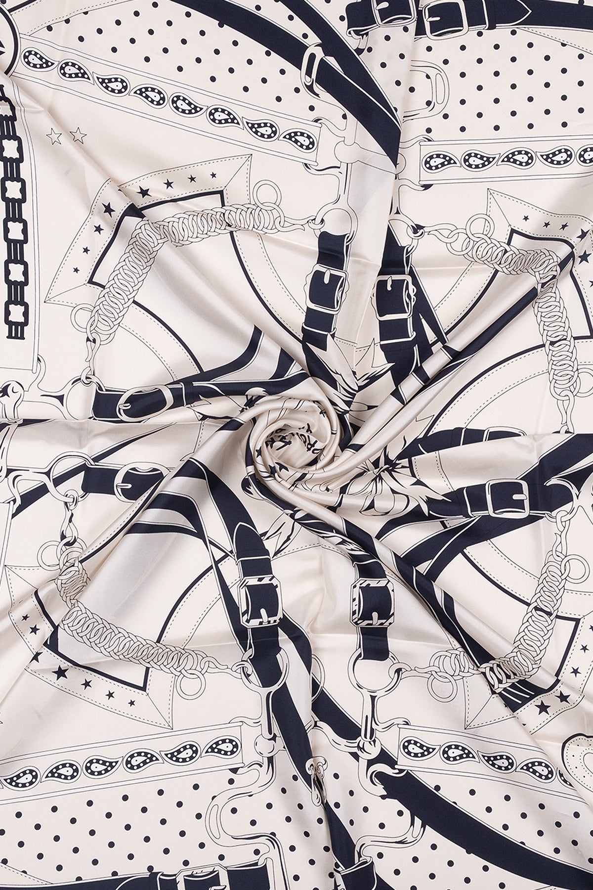 Beyaz Lina Saf İpek Desenli Kare Eşarp 140x140  cm