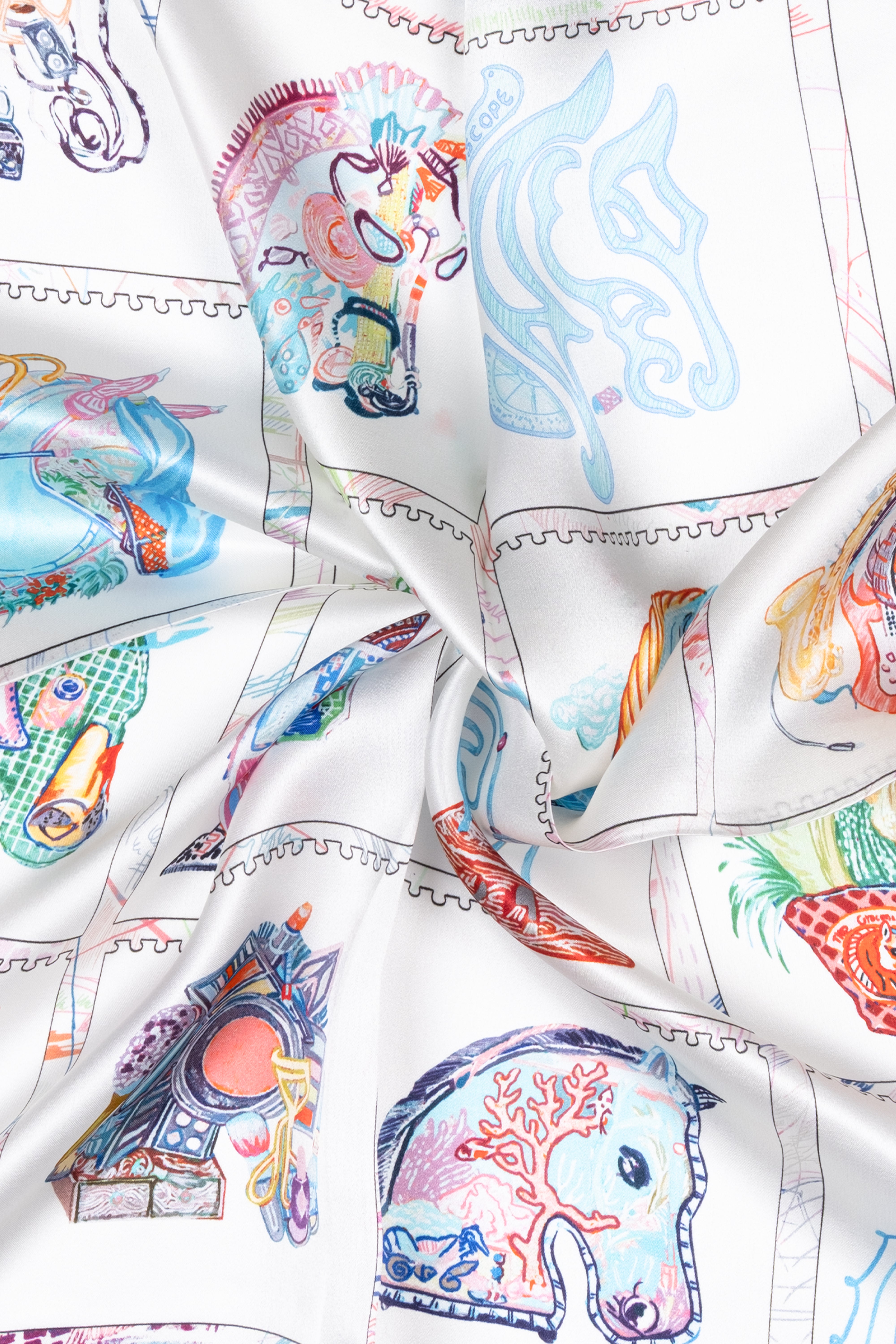 Lacivert Turuncu Laila Saf İpek Kare Eşarp 50x50 cm