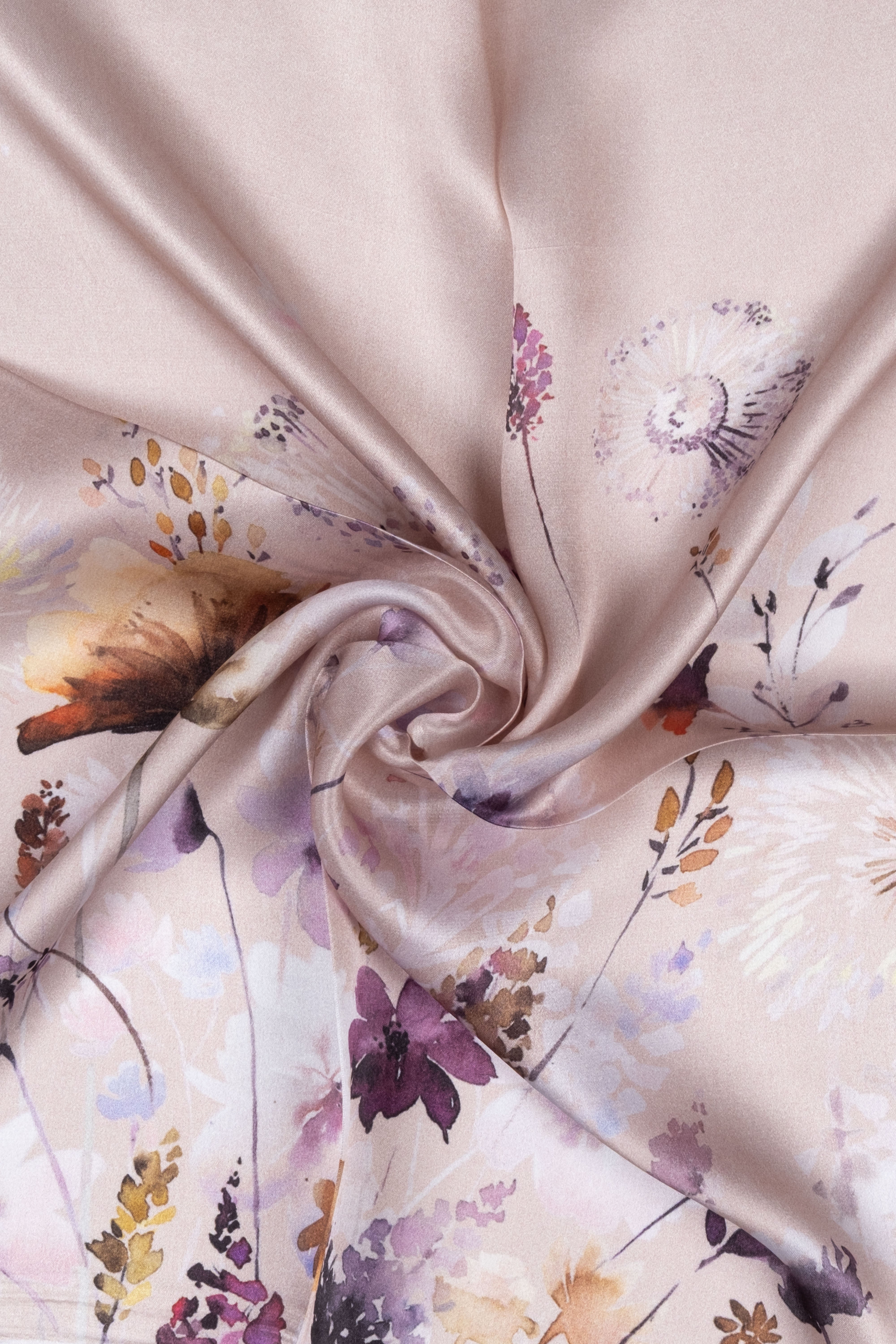 Bej Lila Laila Saf İpek Kare Eşarp 50x50 cm