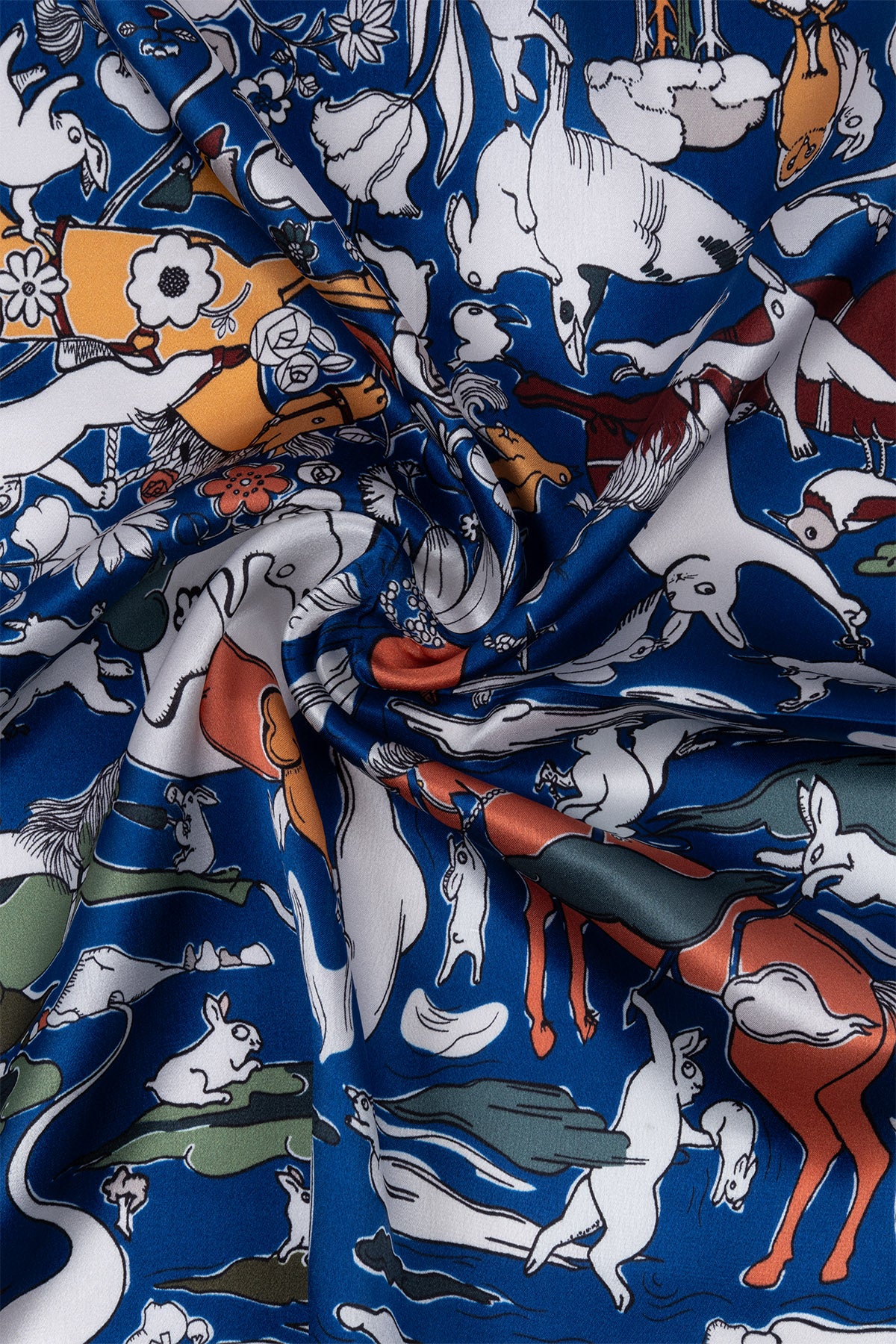 Lacivert Beyaz Laila Saf İpek Kare Eşarp 50x50 cm