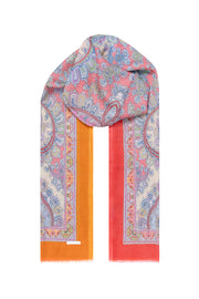 Turuncu Jas İpekli Renkli Desenli Şal 70x180