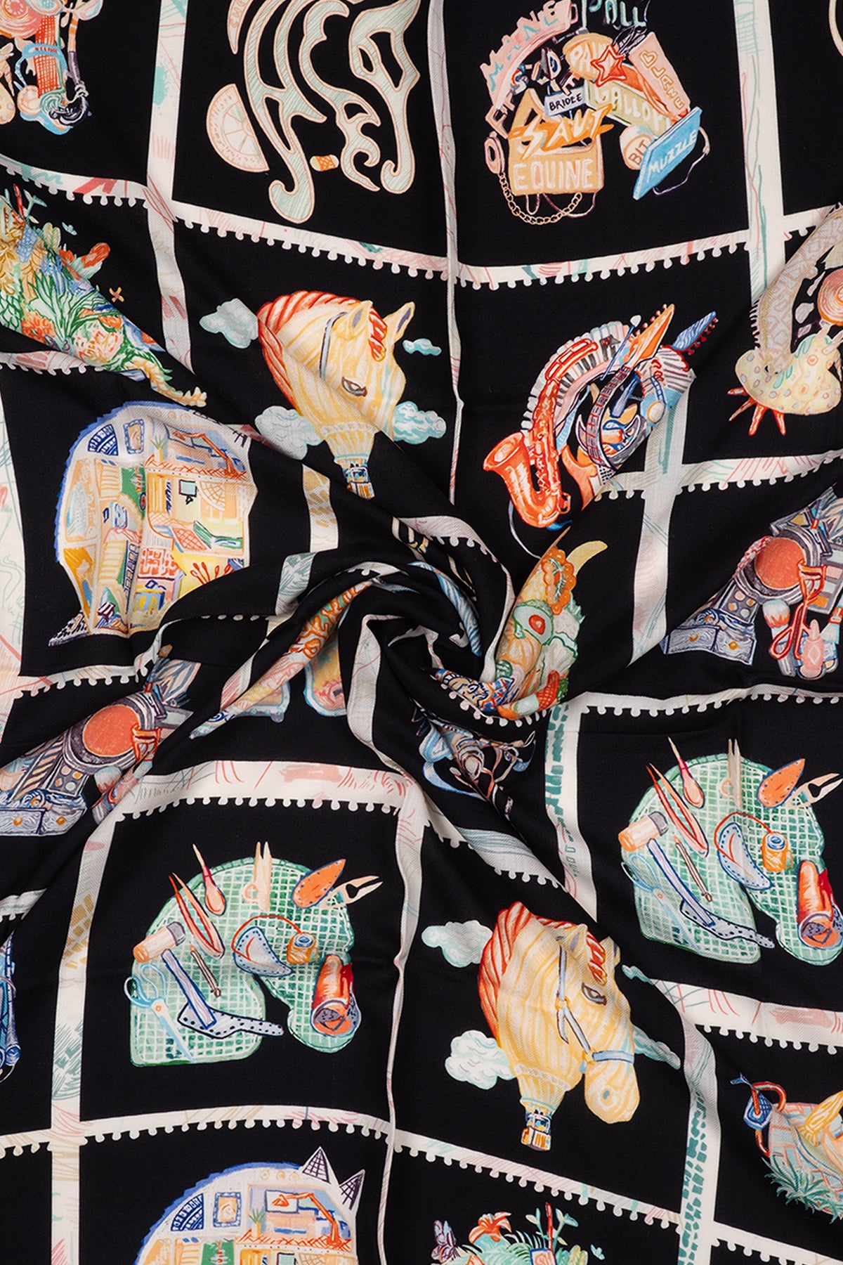 Turuncu Siyah Linda Kaşmir Desenli Kare Eşarp 140x140 cm