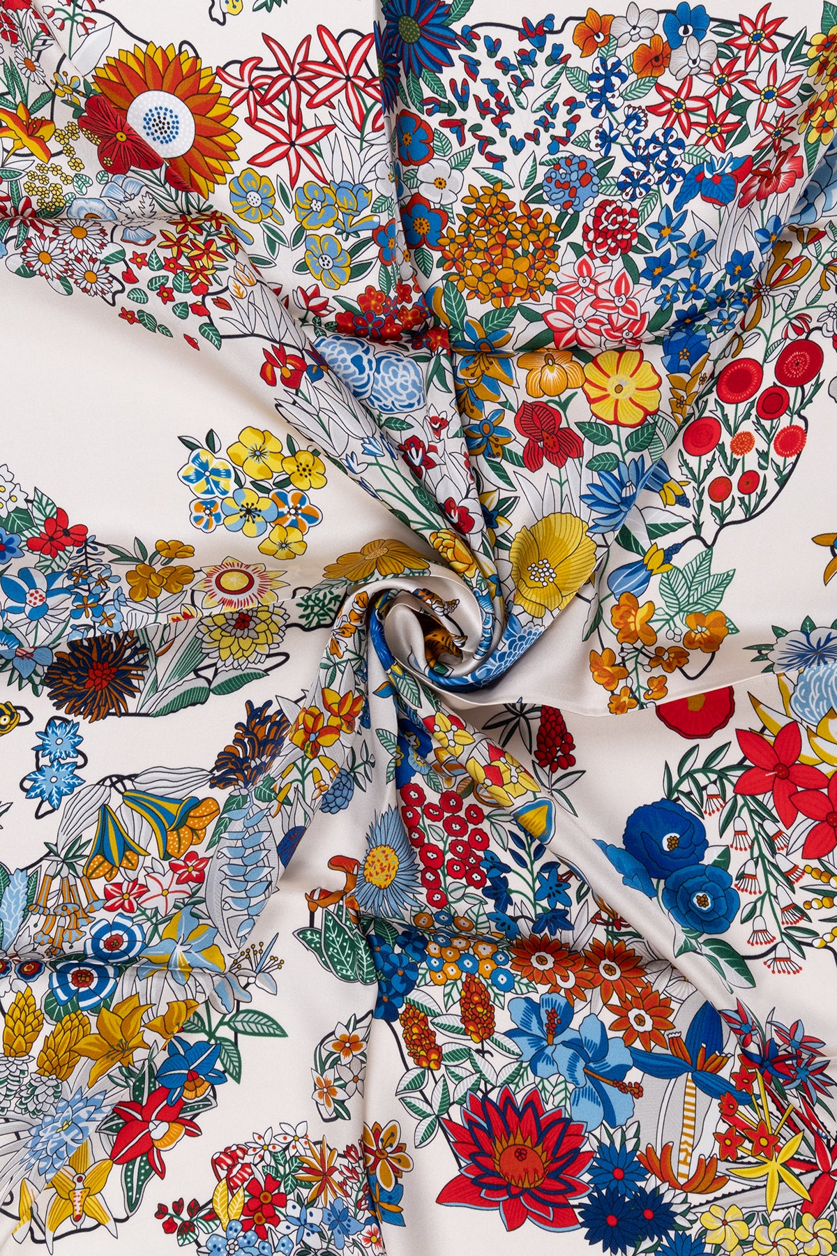 Ekru Lara Saf İpek Desenli Kare Eşarp 90x90 cm