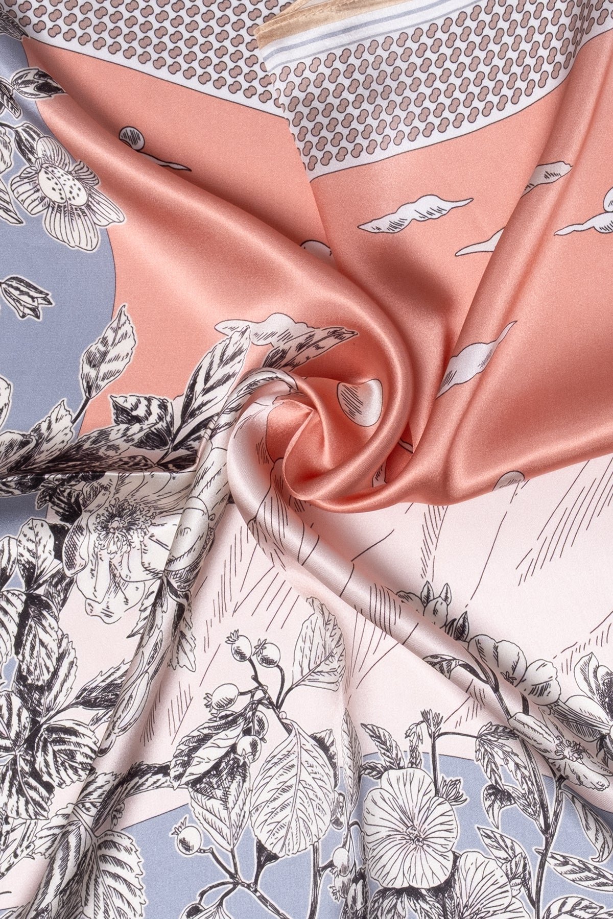 Pembe Mavi Laila Saf İpek Kare Eşarp 50x50 cm