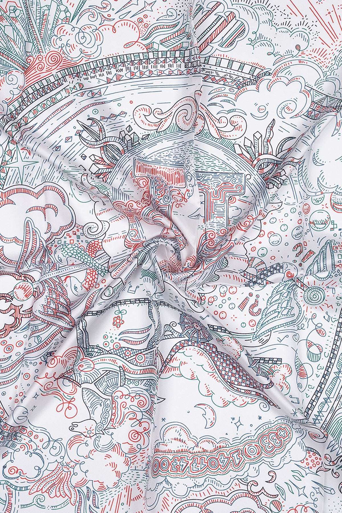 Yeşil Beyaz Lara Saf İpek Baskılı Eşarp 90x90 cm