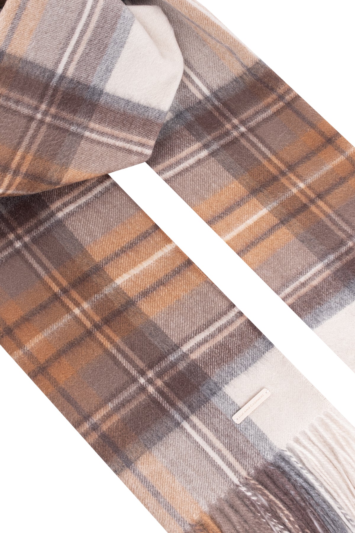 Bej Rose Saf Kaşmir Kareli Şal 70x200 cm