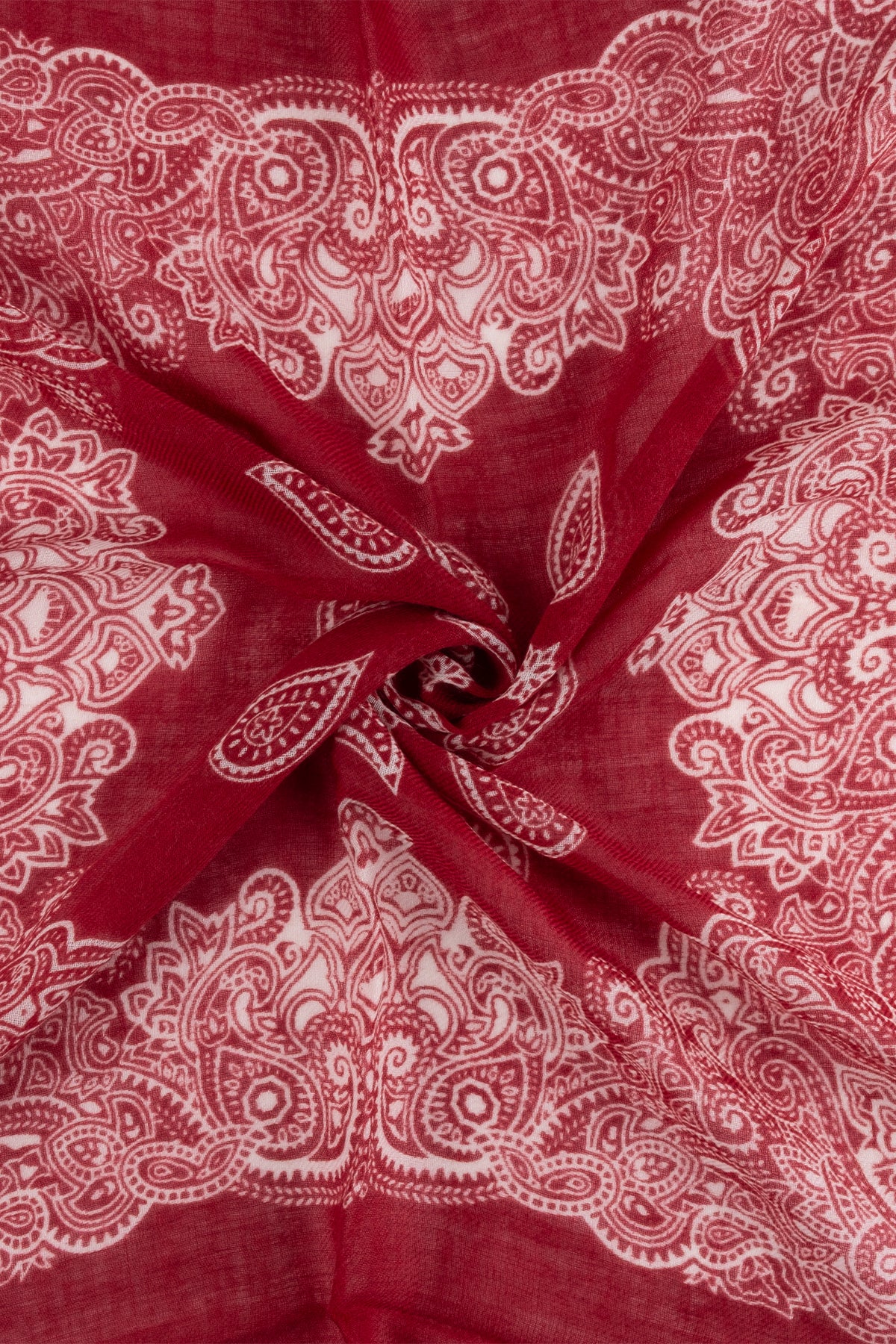 Bordo Jas  Desenli Kare Şal 70x70 cm