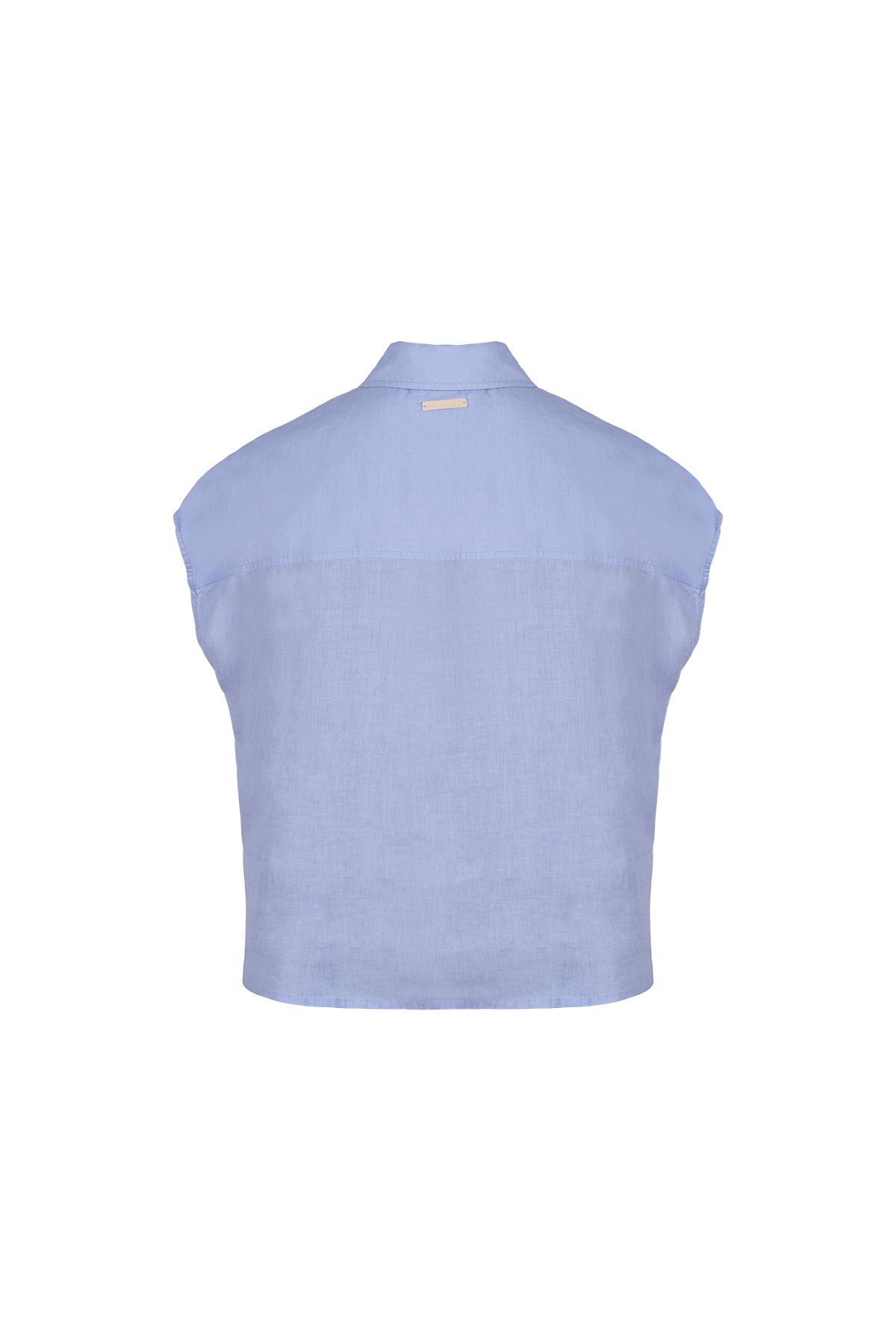 Açık Mavi Kate Keten Kısa Kollu Gömlek