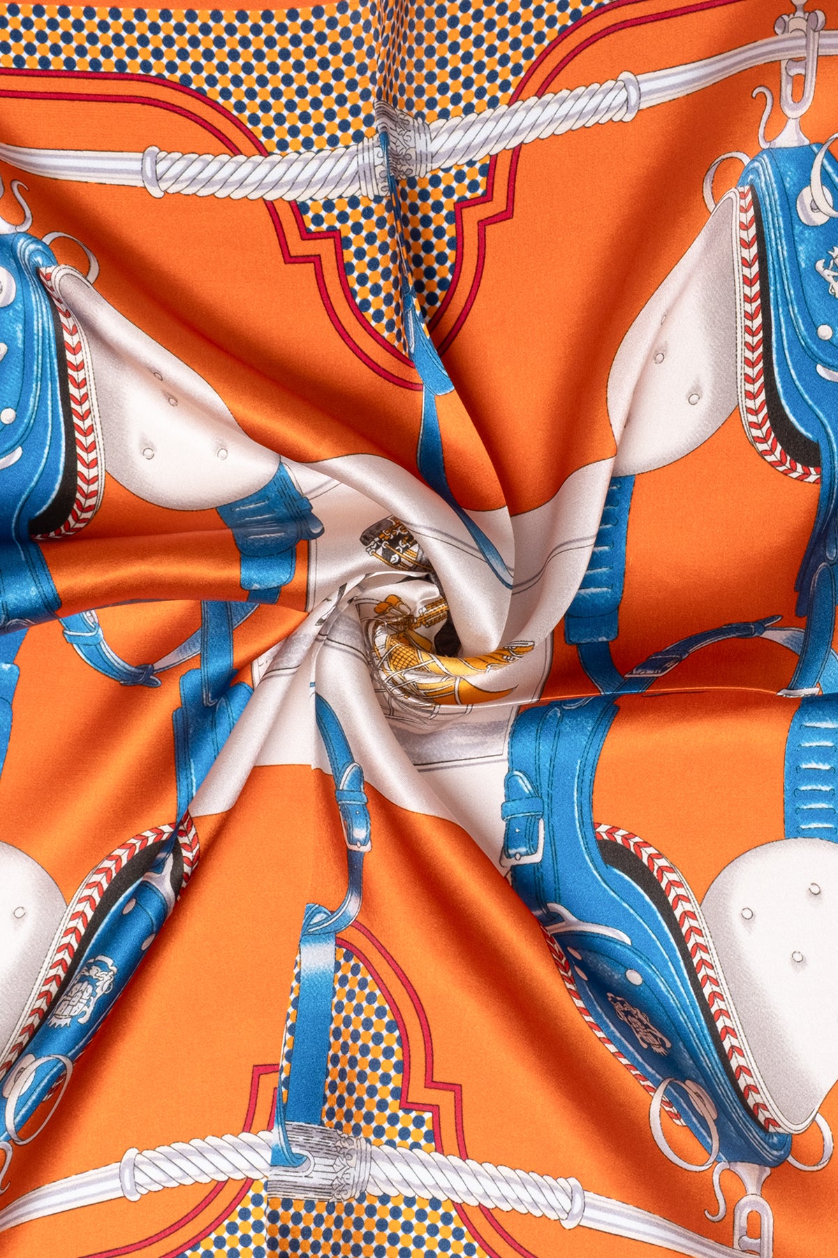 Turuncu Lacivert Laila Saf İpek Kare Eşarp 50x50 cm